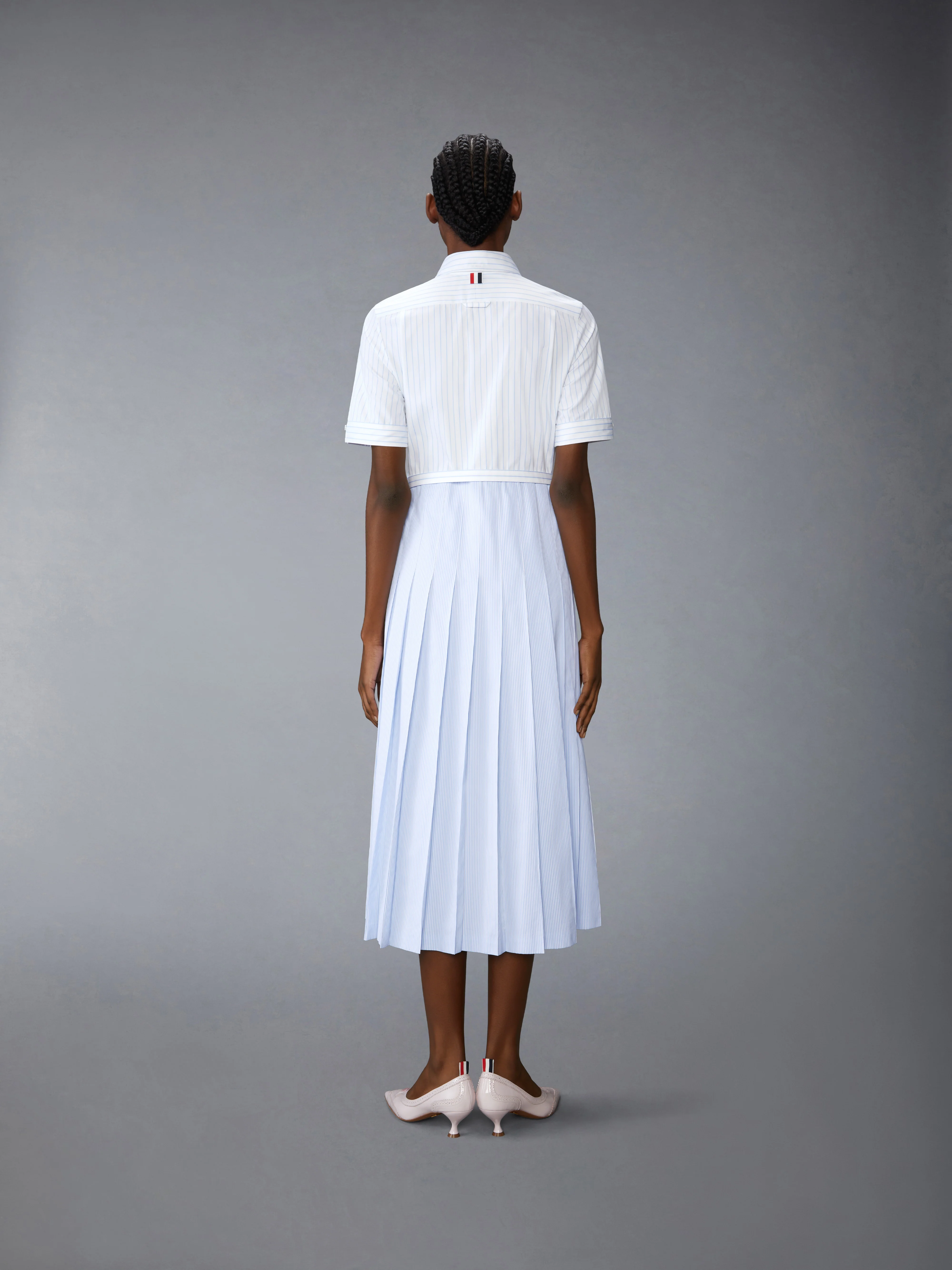 PINSTRIPE POPLIN BELTED PLEATED SHIRTDRESS - Image 3