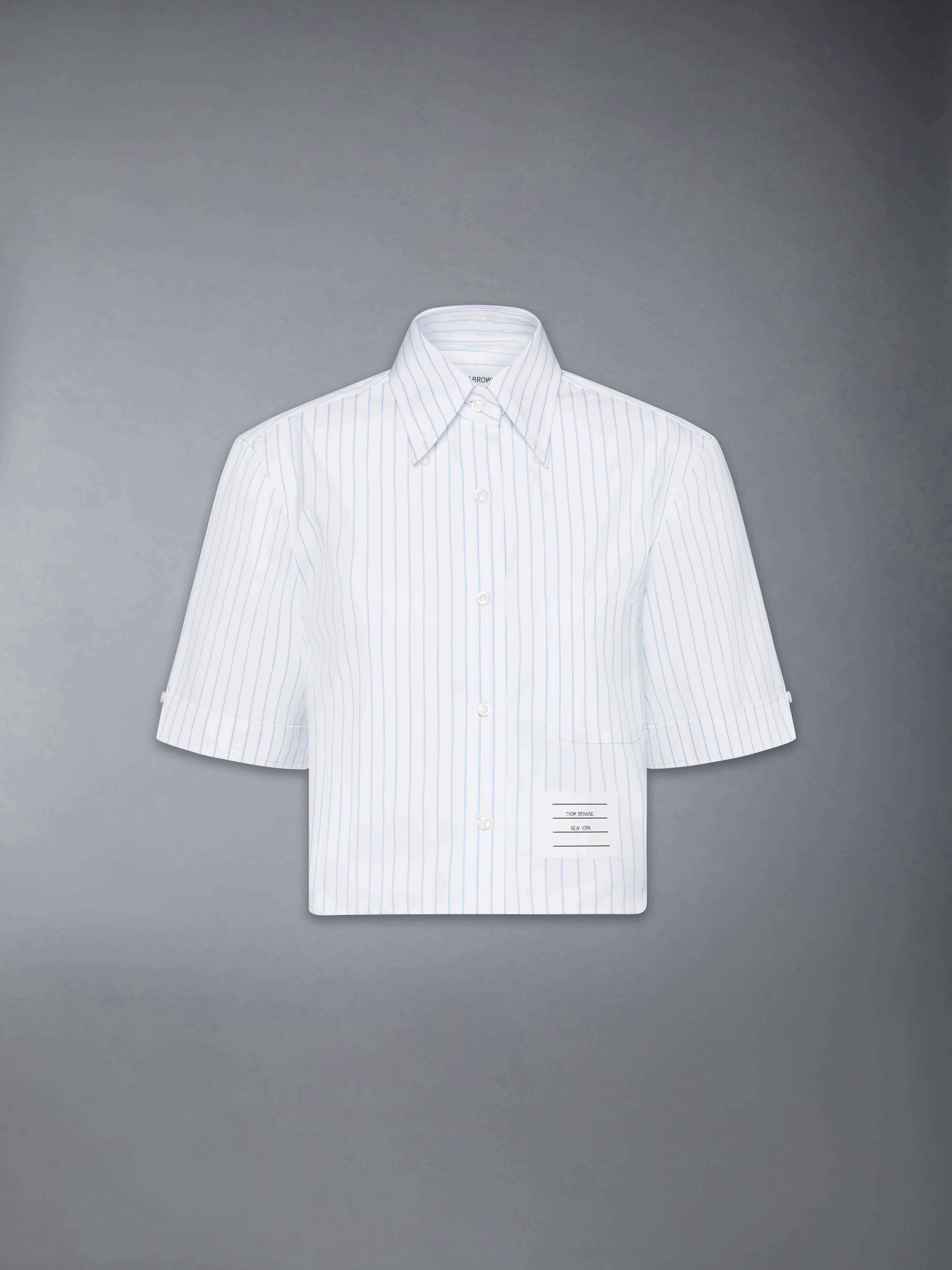 PINSTRIPE POPLIN CROPPED SHORT SLEEVE SHIRT - Image 6