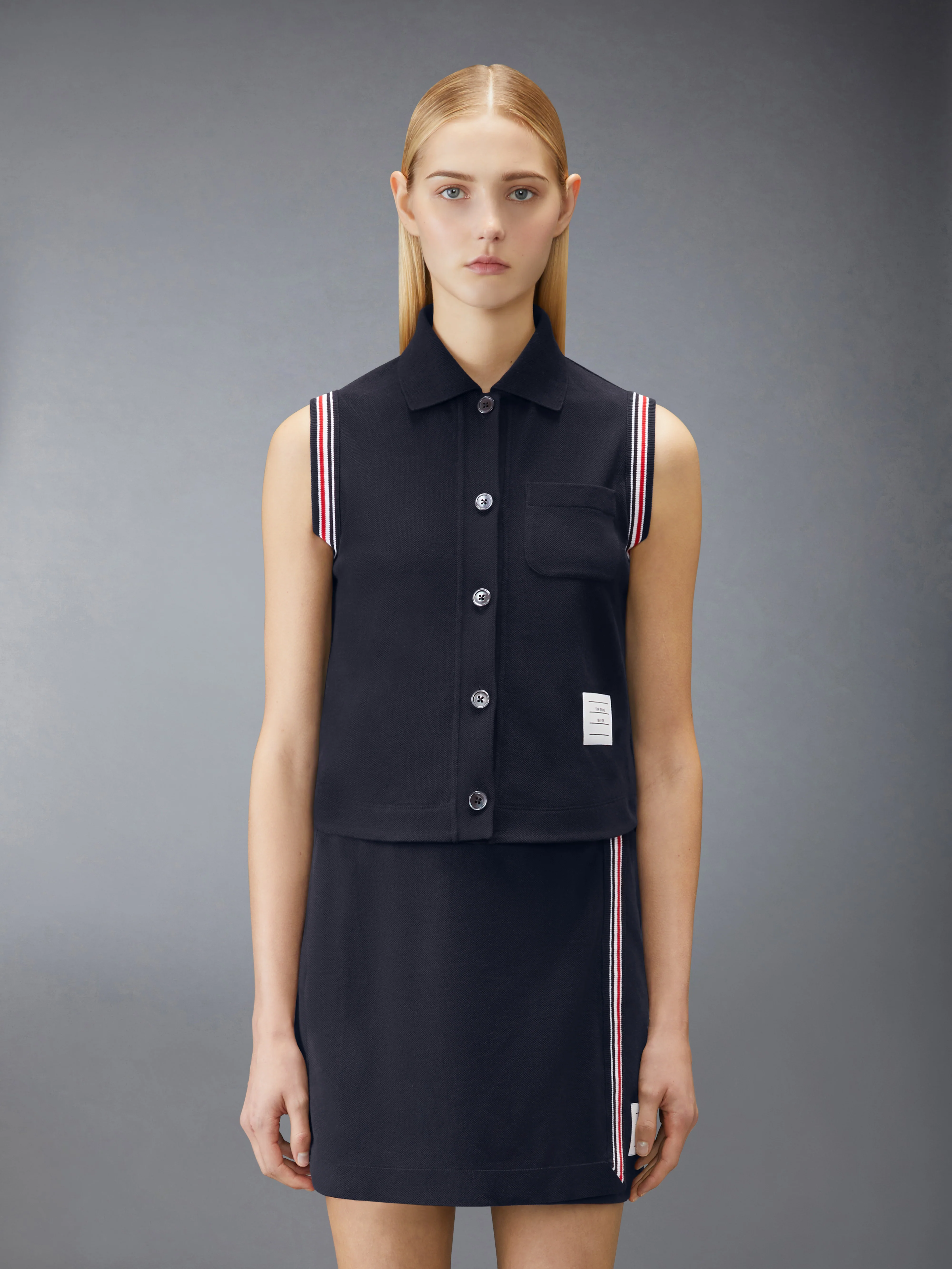 PIQUE RWB TRIM SLEEVELESS SHIRT