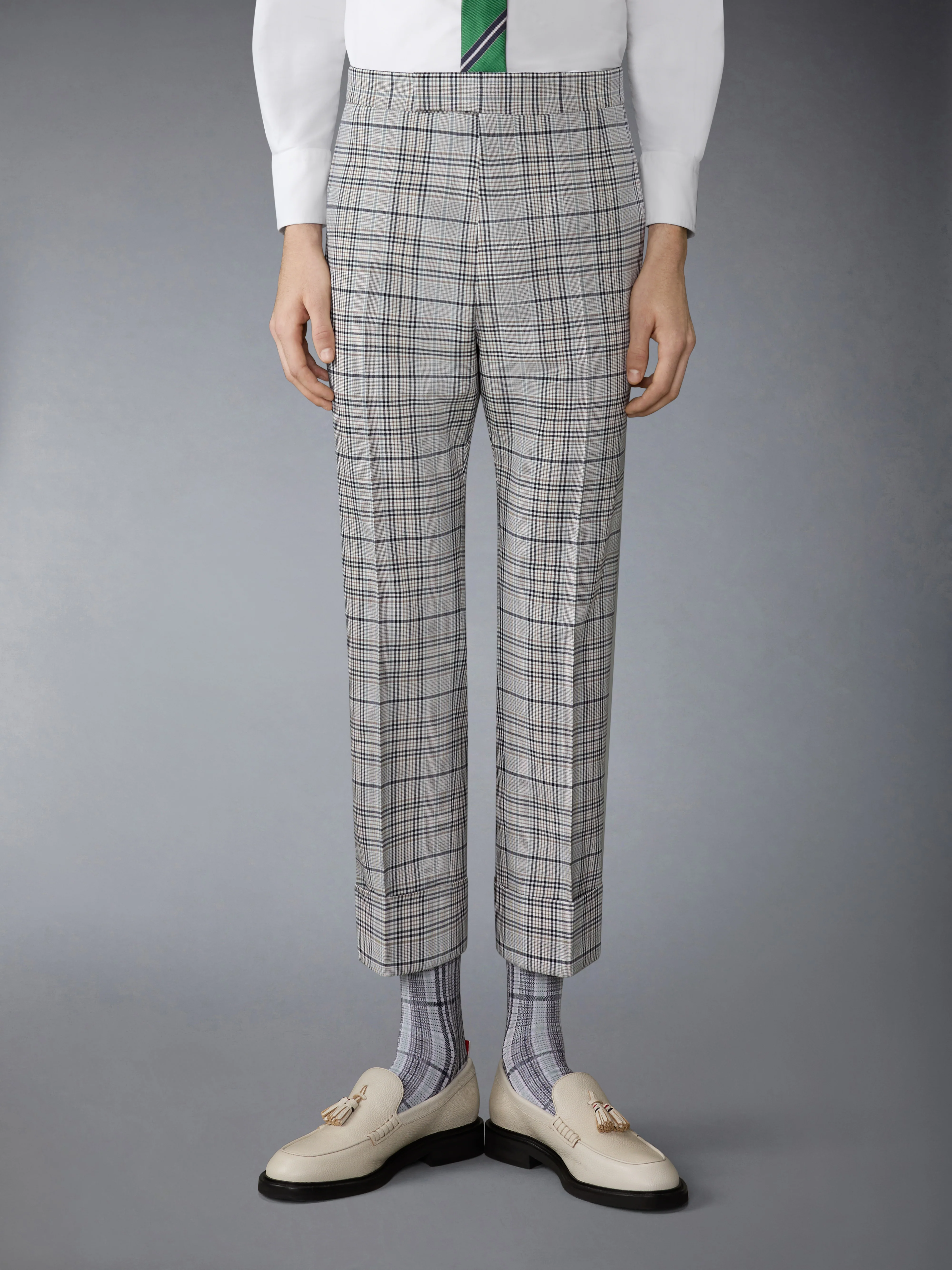 PLAID CHECK COOL WOOL BACKSTRAP TROUSER
