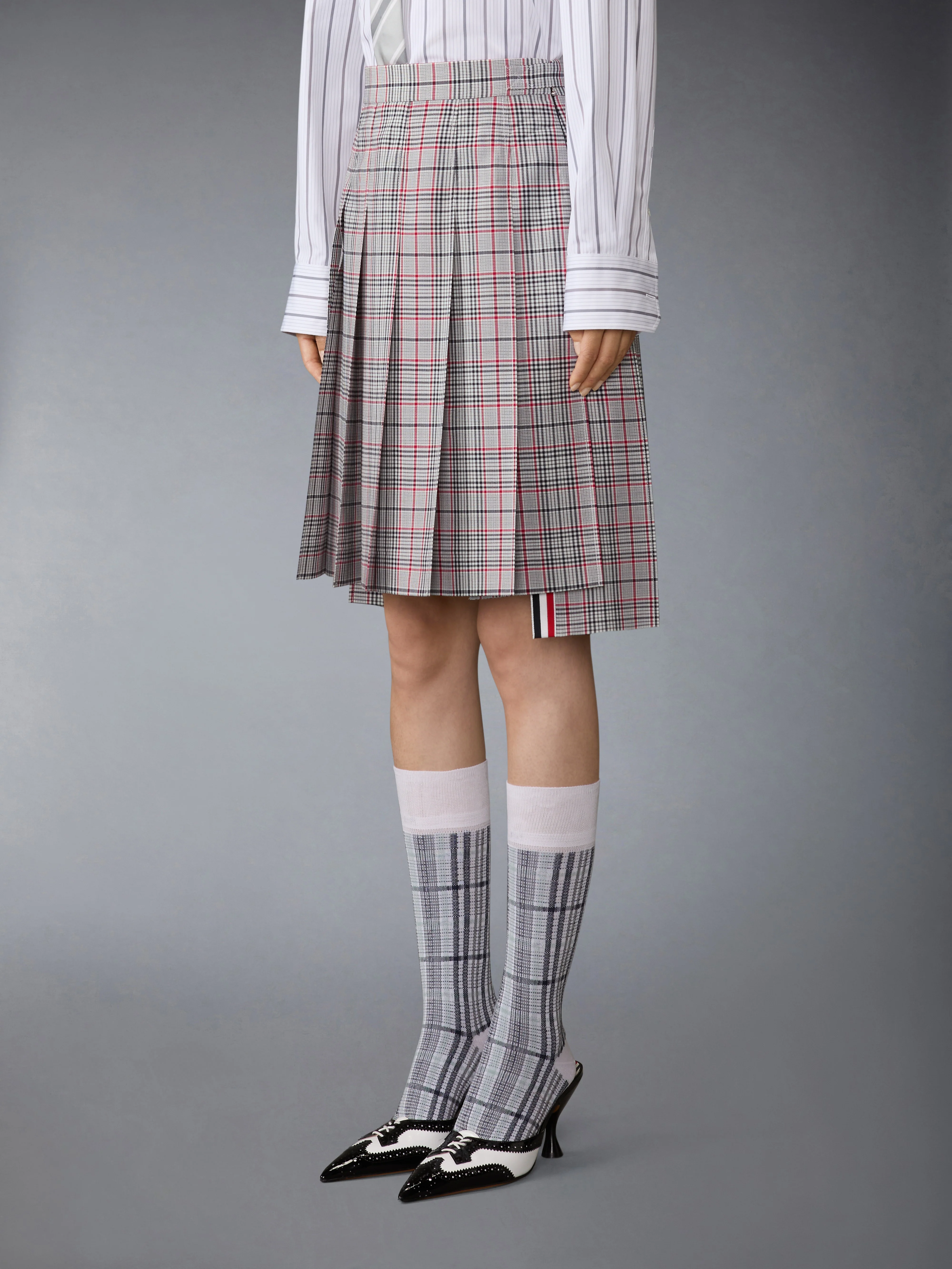PLAID CHECK COOL WOOL PLEATED SKIRT - Image 2