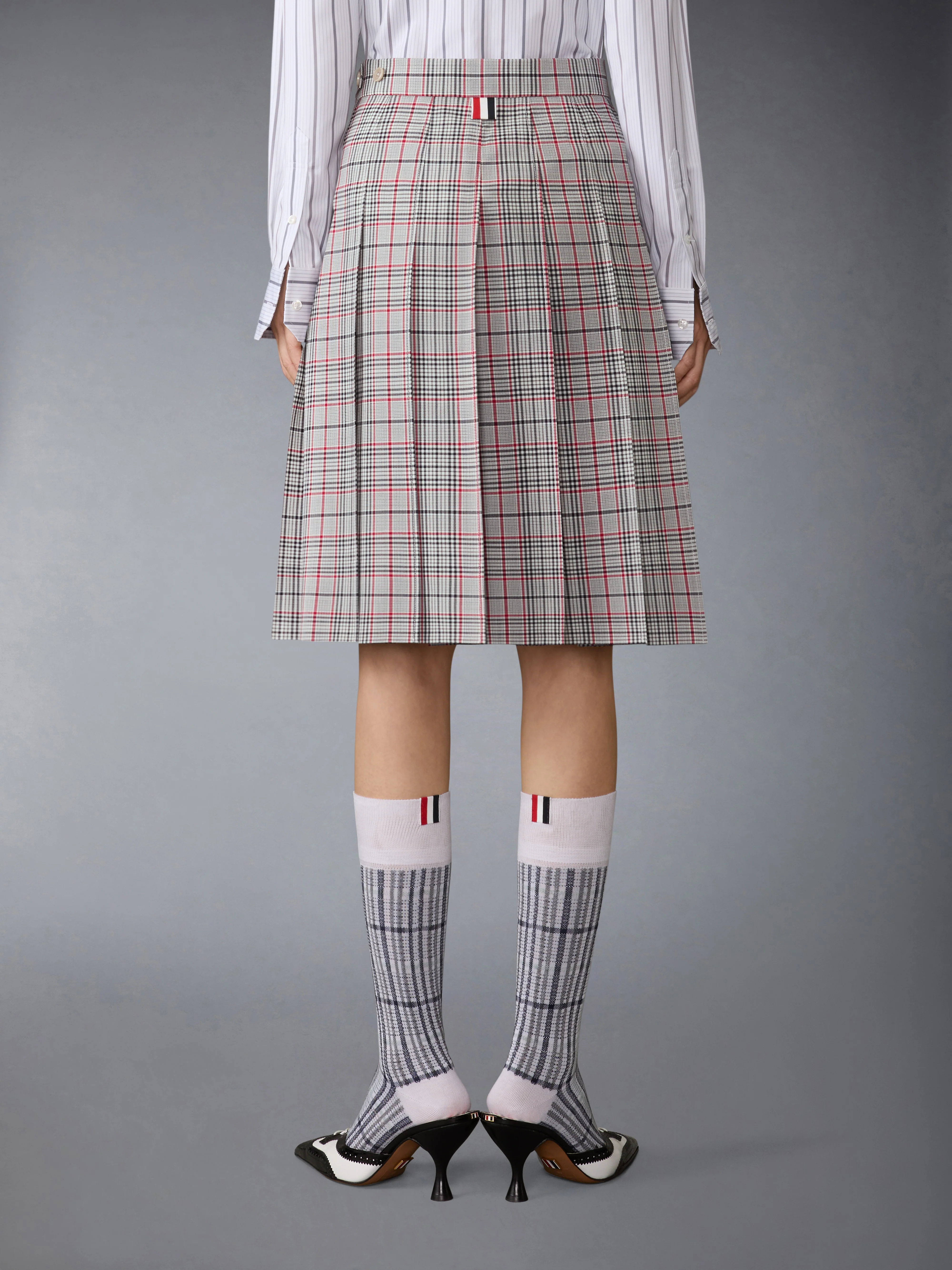 PLAID CHECK COOL WOOL PLEATED SKIRT - Image 3