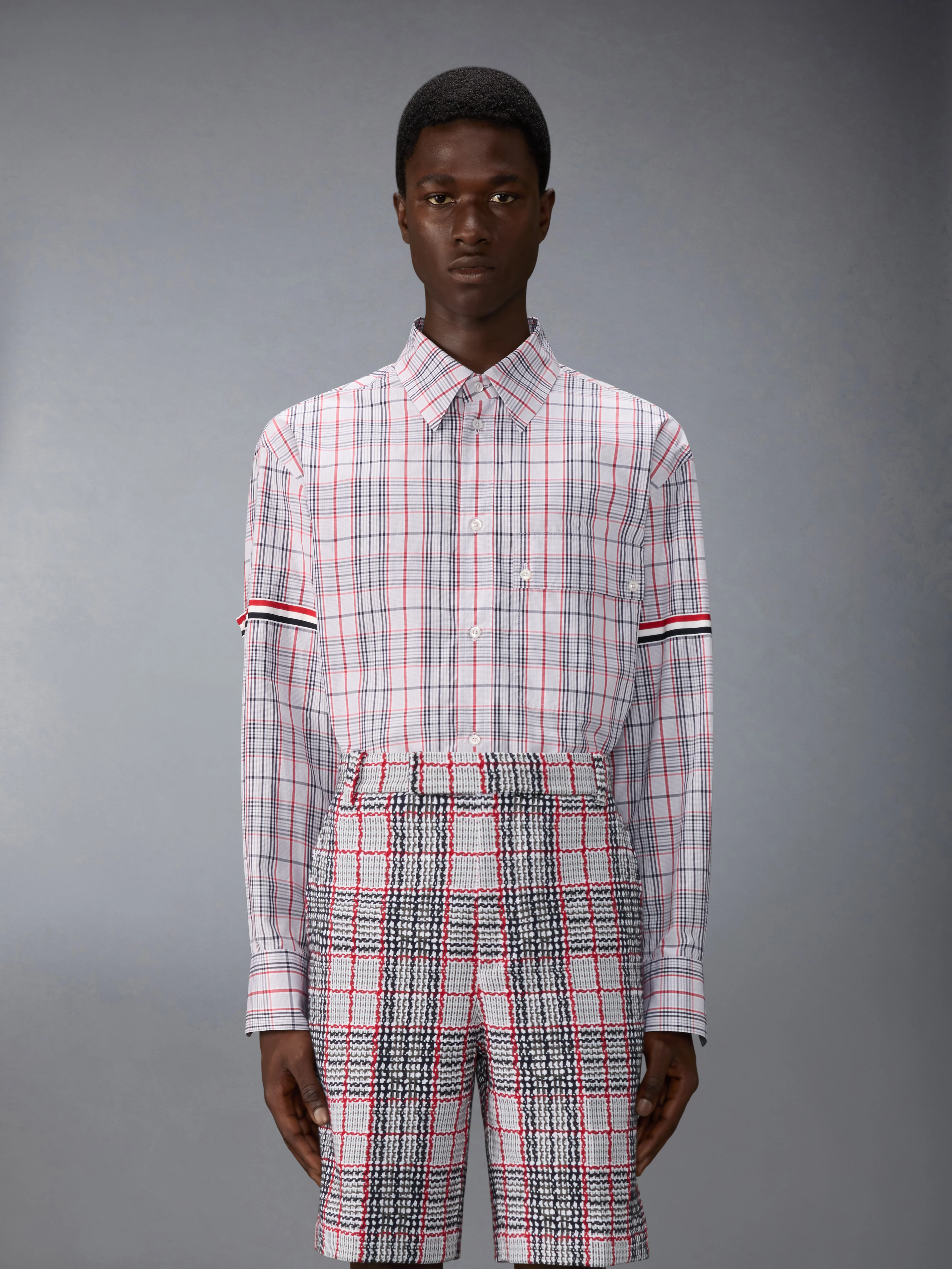 PLAID CHECK POPLIN ARMBAND OVERSIZED SHIRT