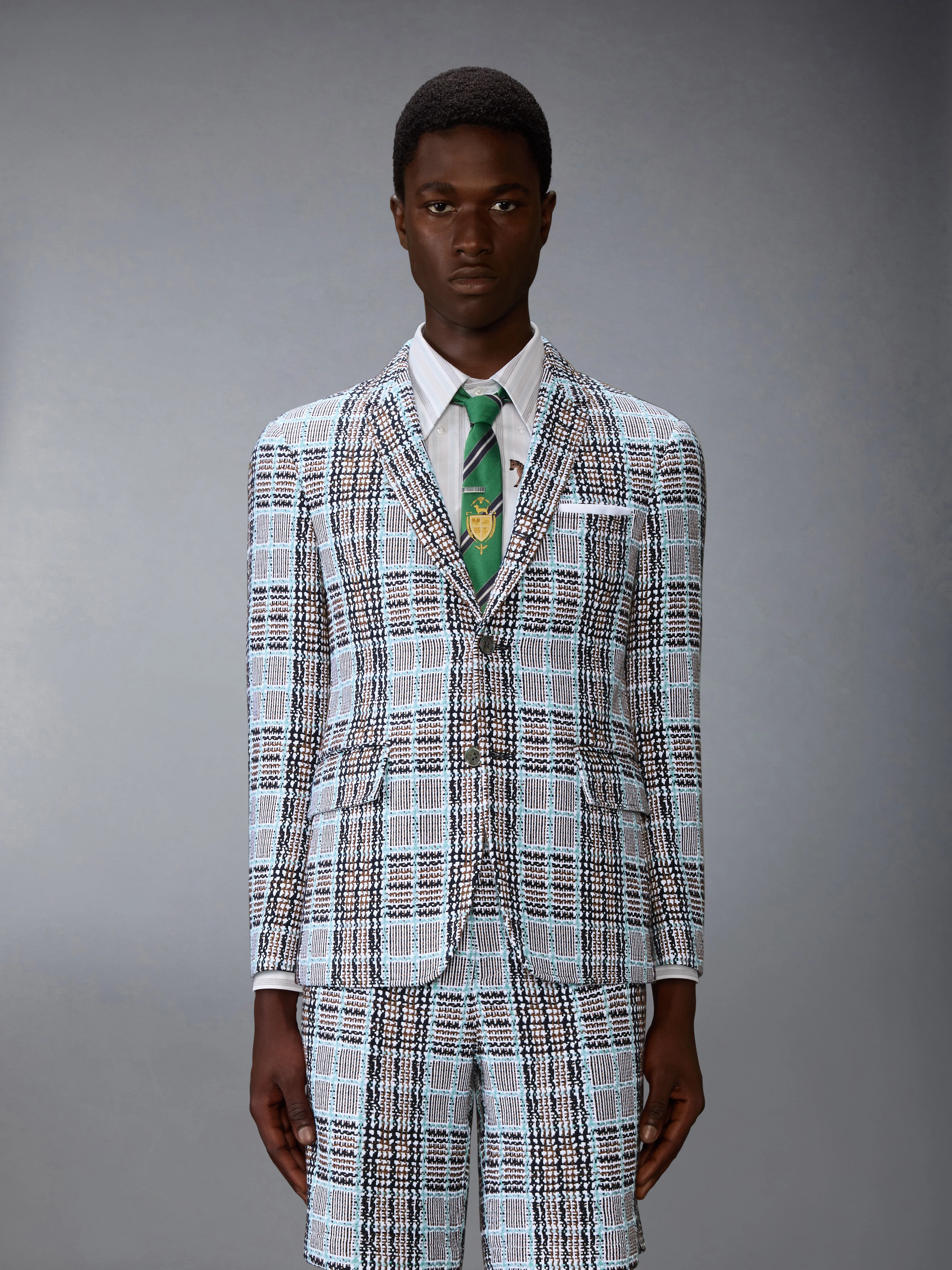 PLAID CHECK SUMMER TWEED WIDE SHOULDER SPORTCOAT