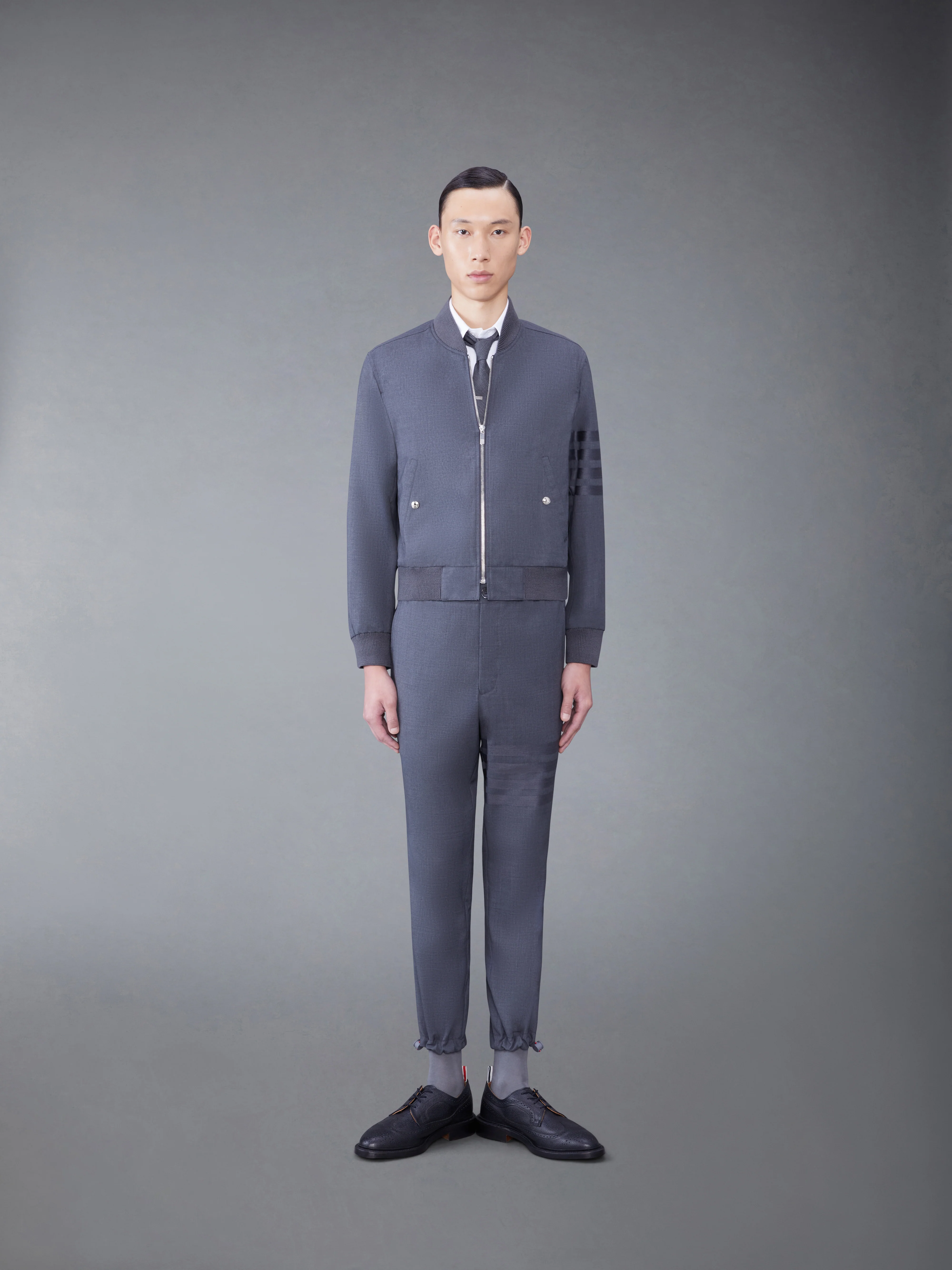 PLAIN WEAVE 4-BAR KNIT RIB BLOUSON JACKET - Image 3