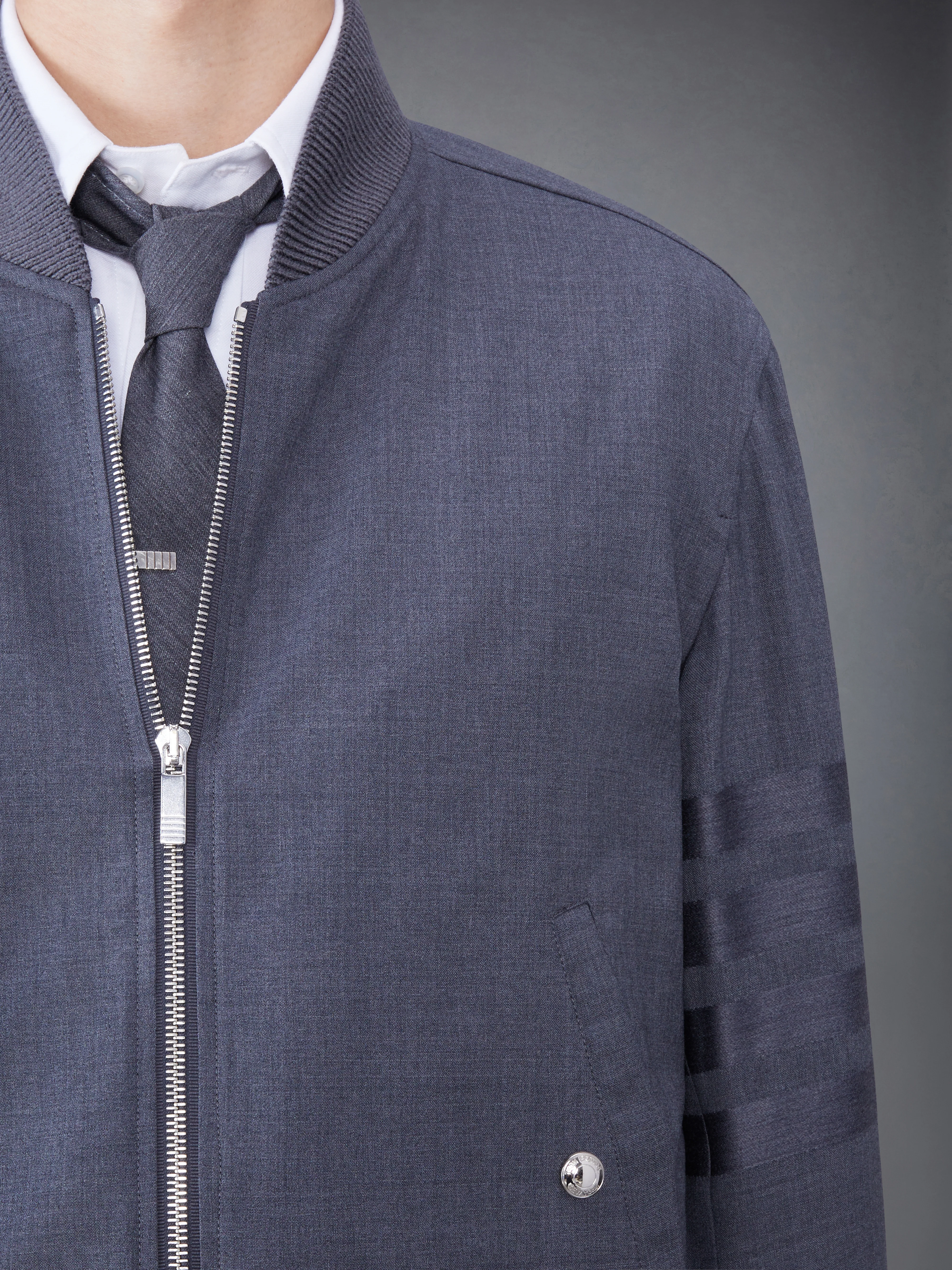 PLAIN WEAVE 4-BAR KNIT RIB BLOUSON JACKET - Image 6