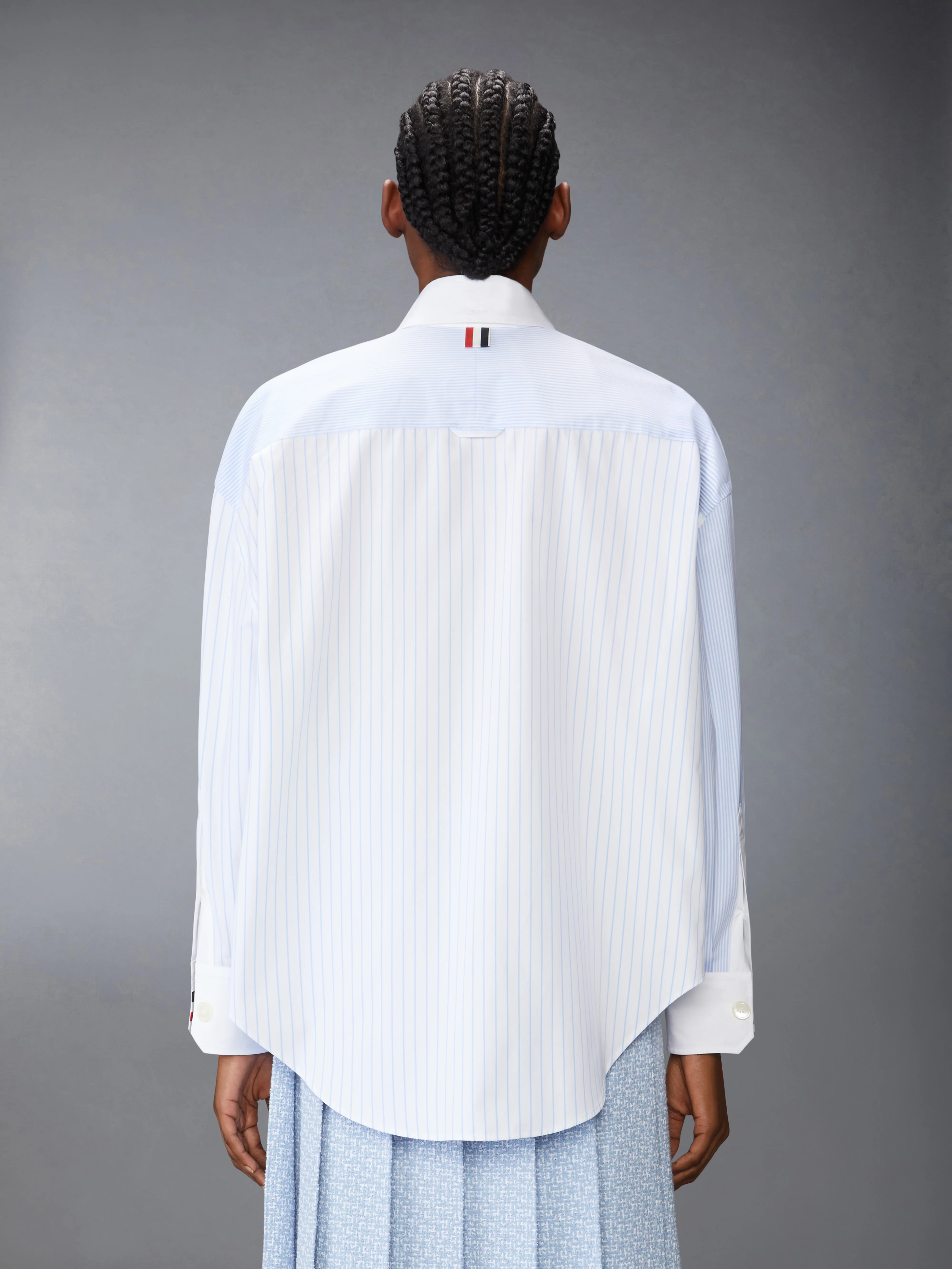 POPLIN PINSTRIPE FUNMIX MICRO UNIVERSITY STRIPED SUPERSIZED LONG SLEEVE SHIRT - Image 2
