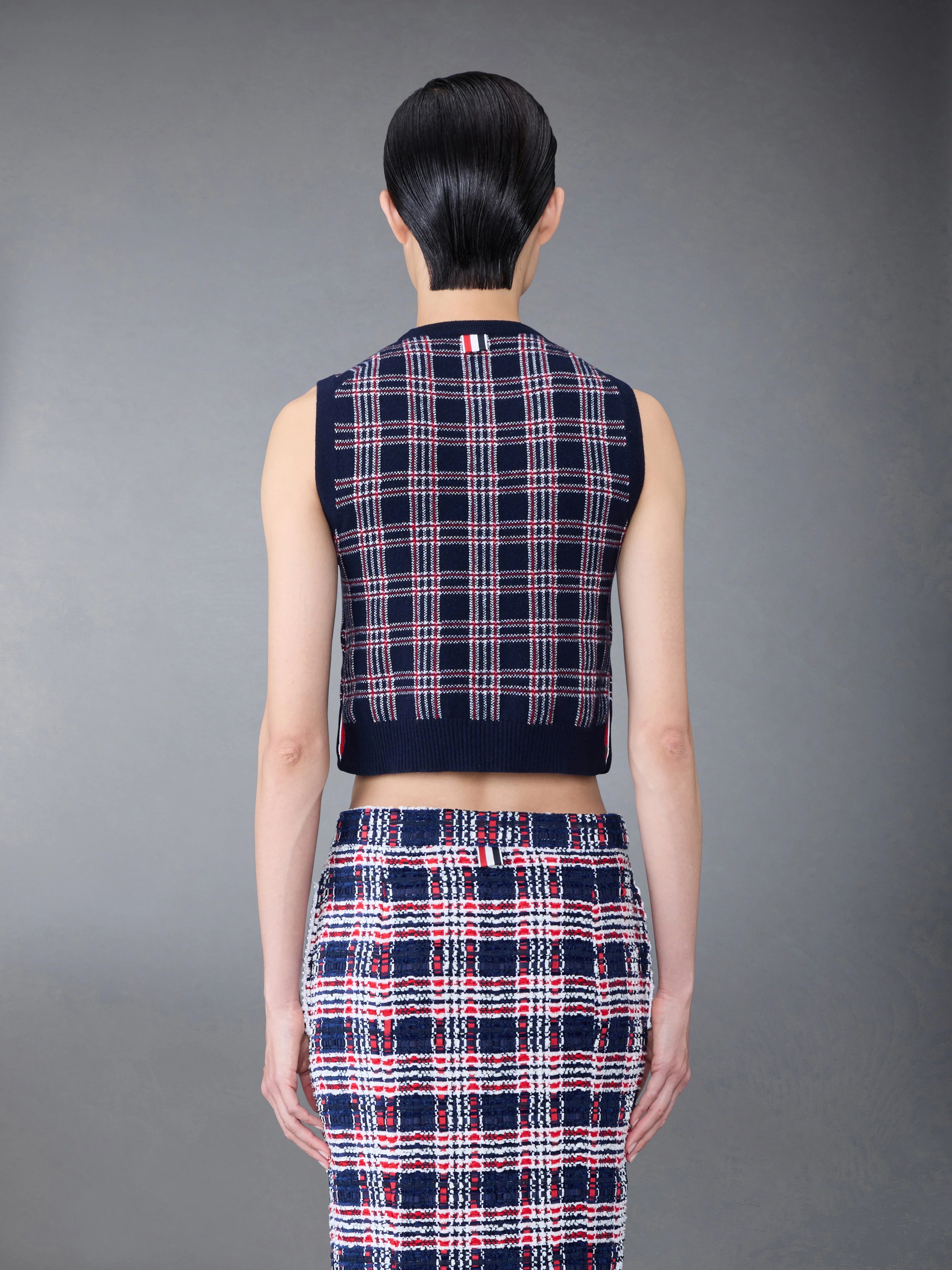 Prince of Wales Cashmere Cropped Crew Neck Shell Top - Image 2