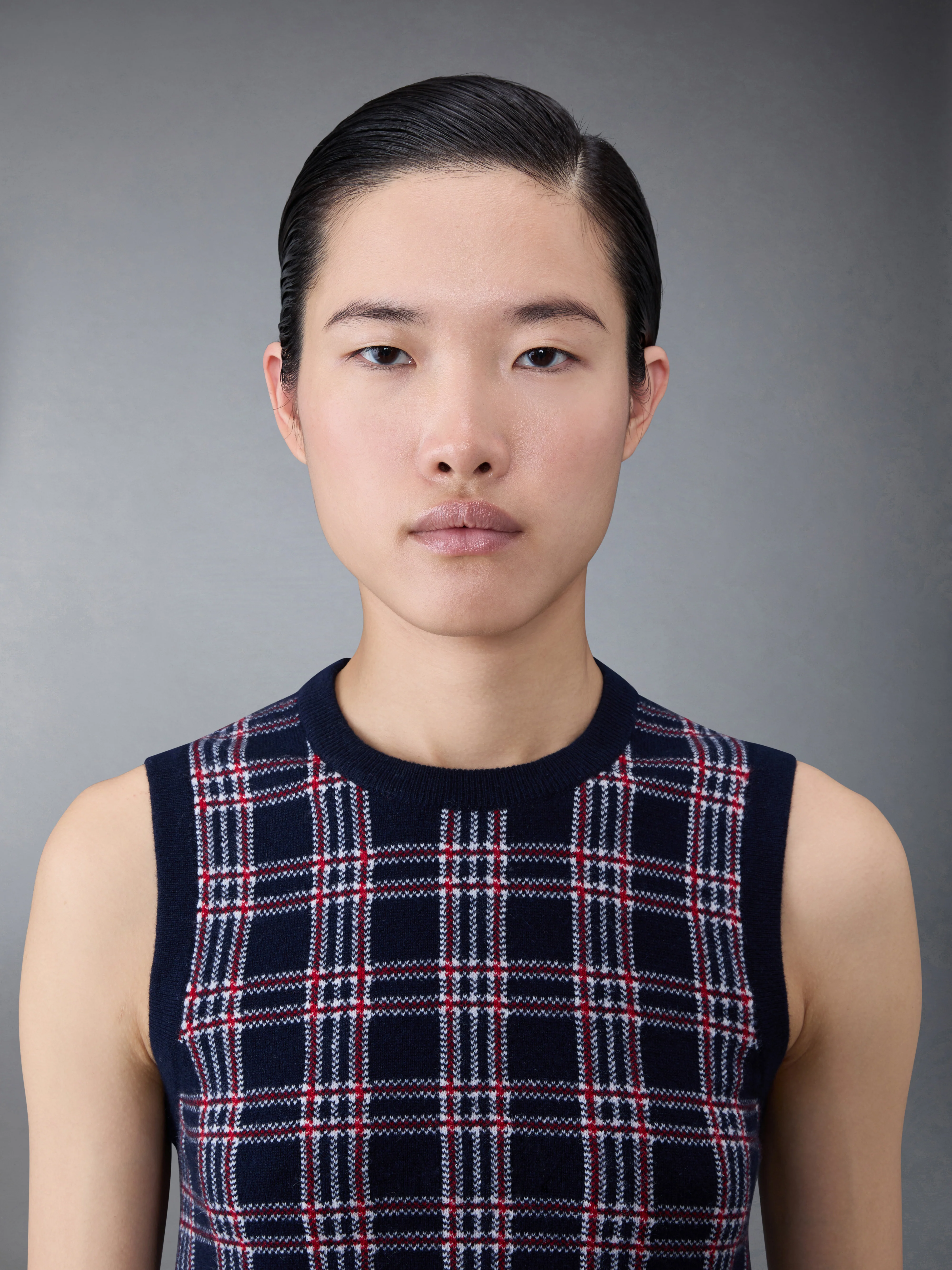 Prince of Wales Cashmere Cropped Crew Neck Shell Top - Image 6