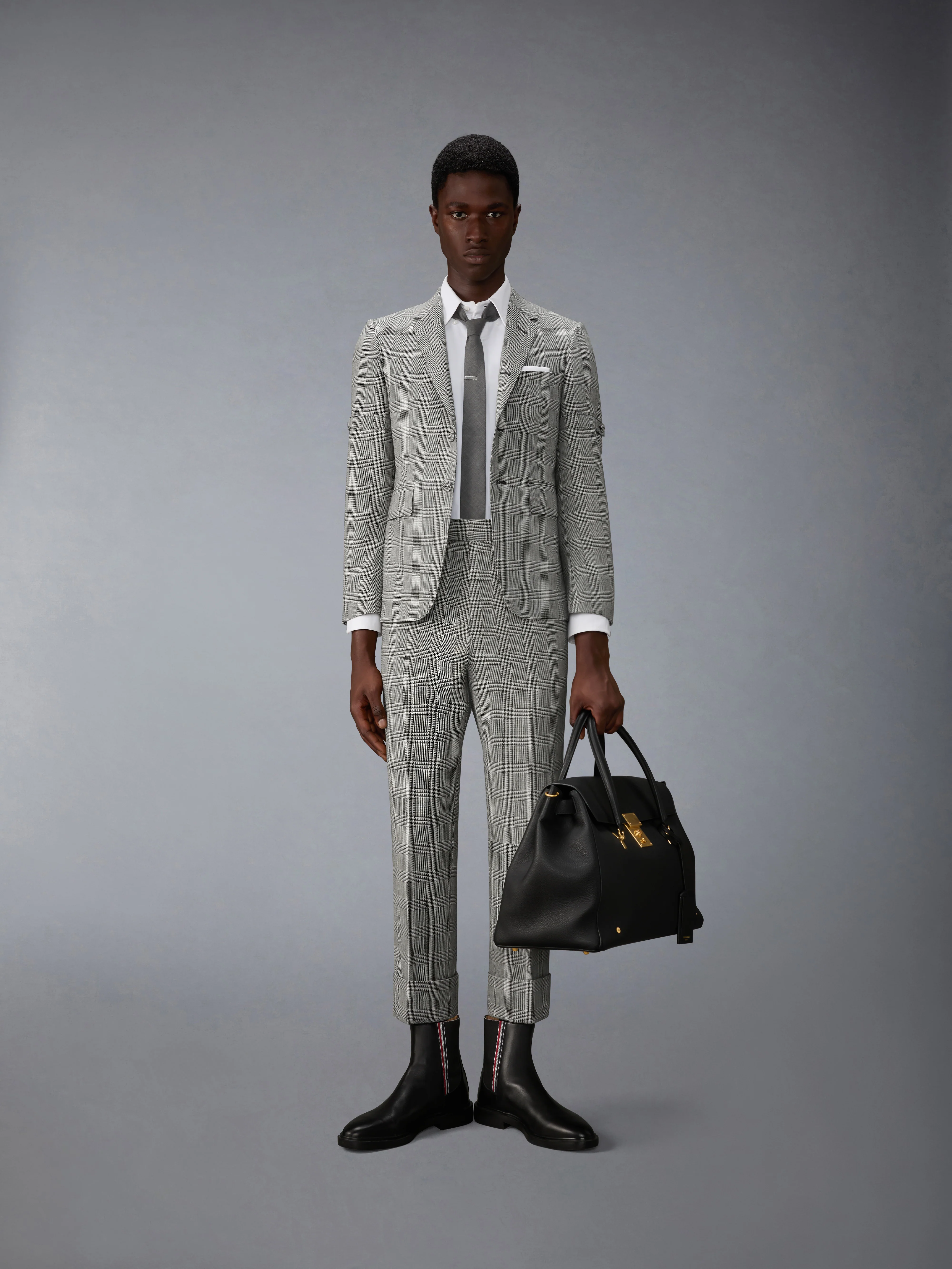 PRINCE OF WALES FRESCO WOOL BACKSTRAP TROUSER - Image 3