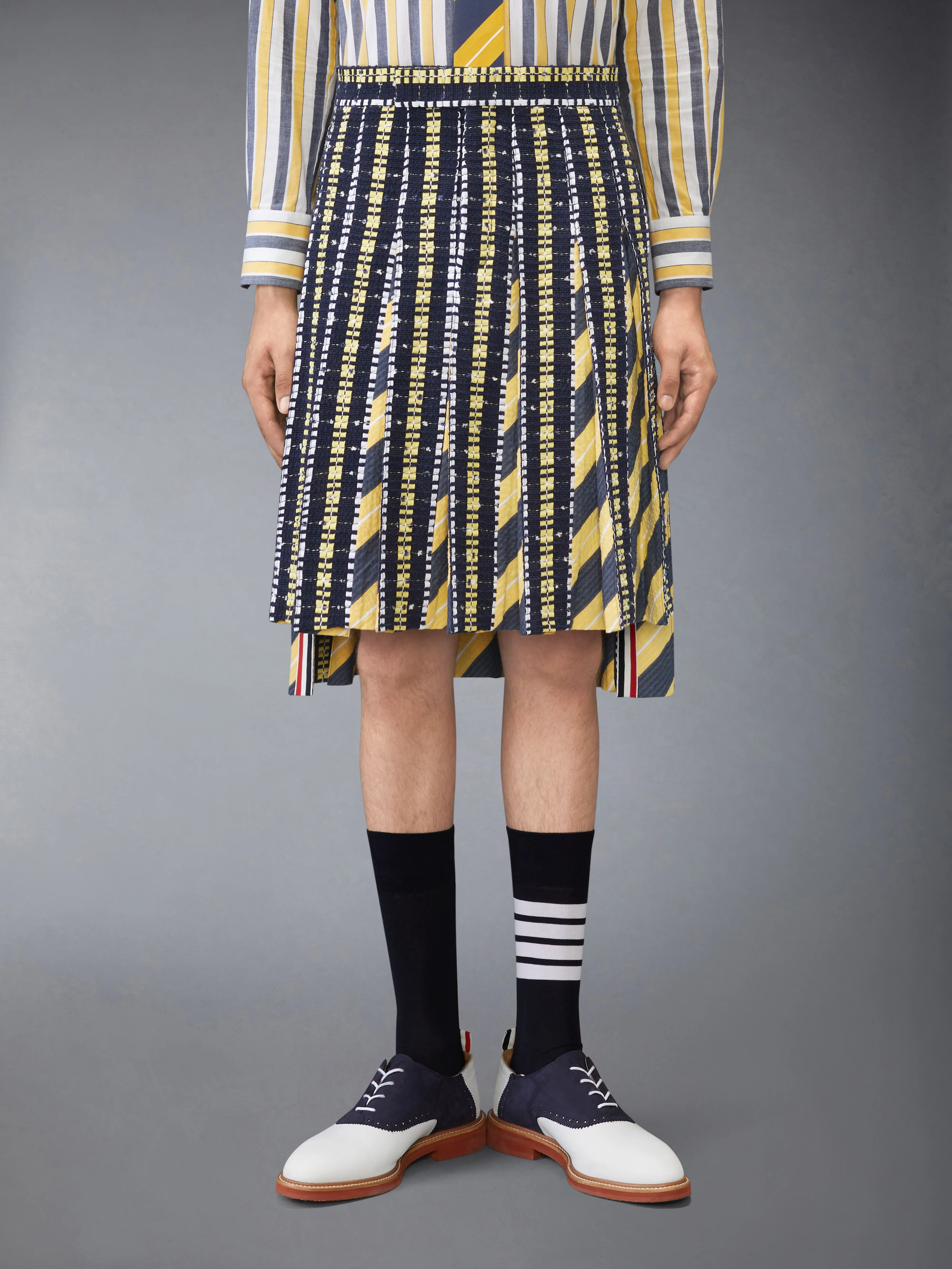 REPP STRIPE GROSGRAIN TWEED PLEATED SKIRT