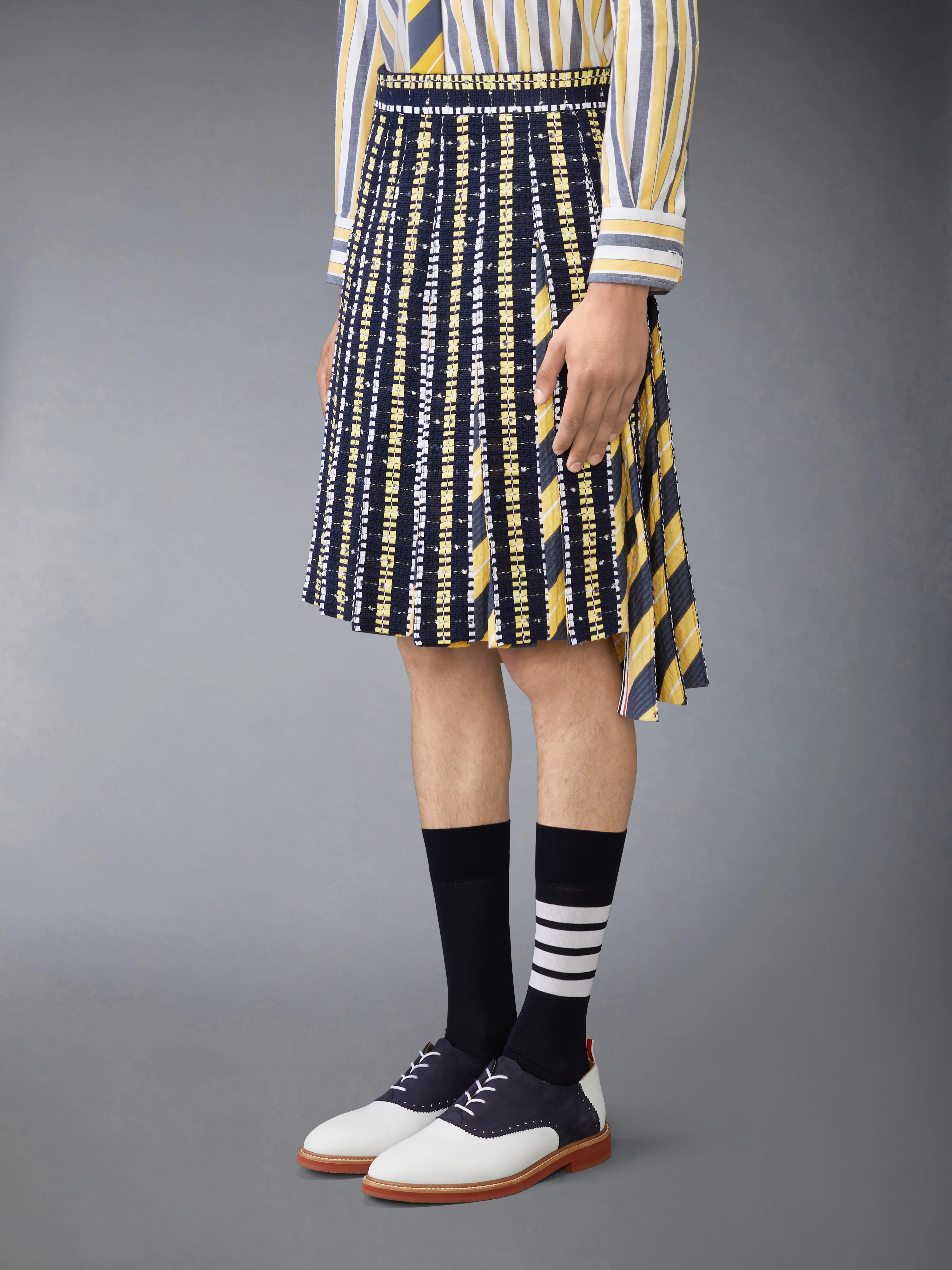 REPP STRIPE GROSGRAIN TWEED PLEATED SKIRT - Image 2
