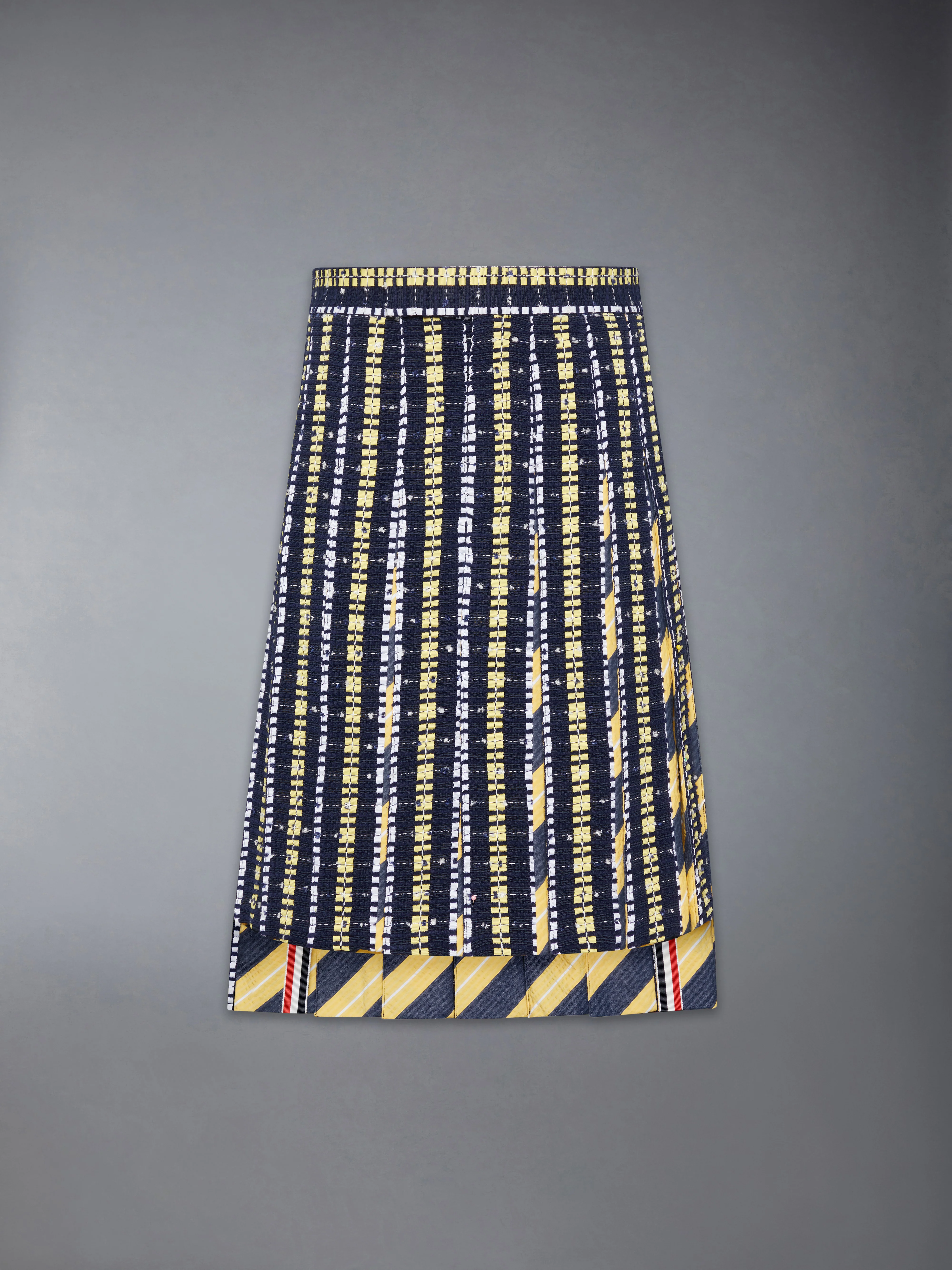 REPP STRIPE GROSGRAIN TWEED PLEATED SKIRT - Image 7
