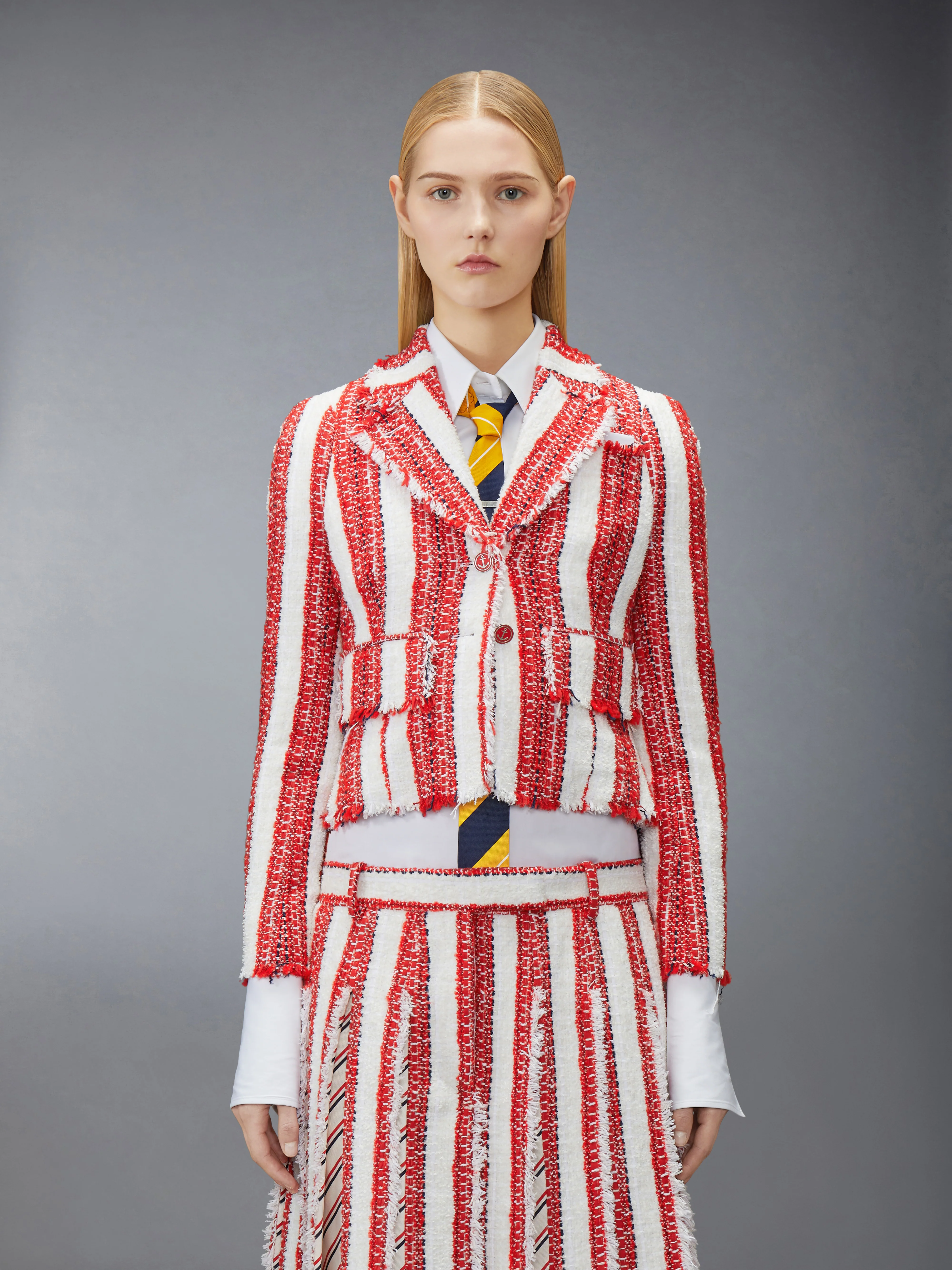 RIBBON TWEED CROPPED JACKET WITH FRAY EDGE
