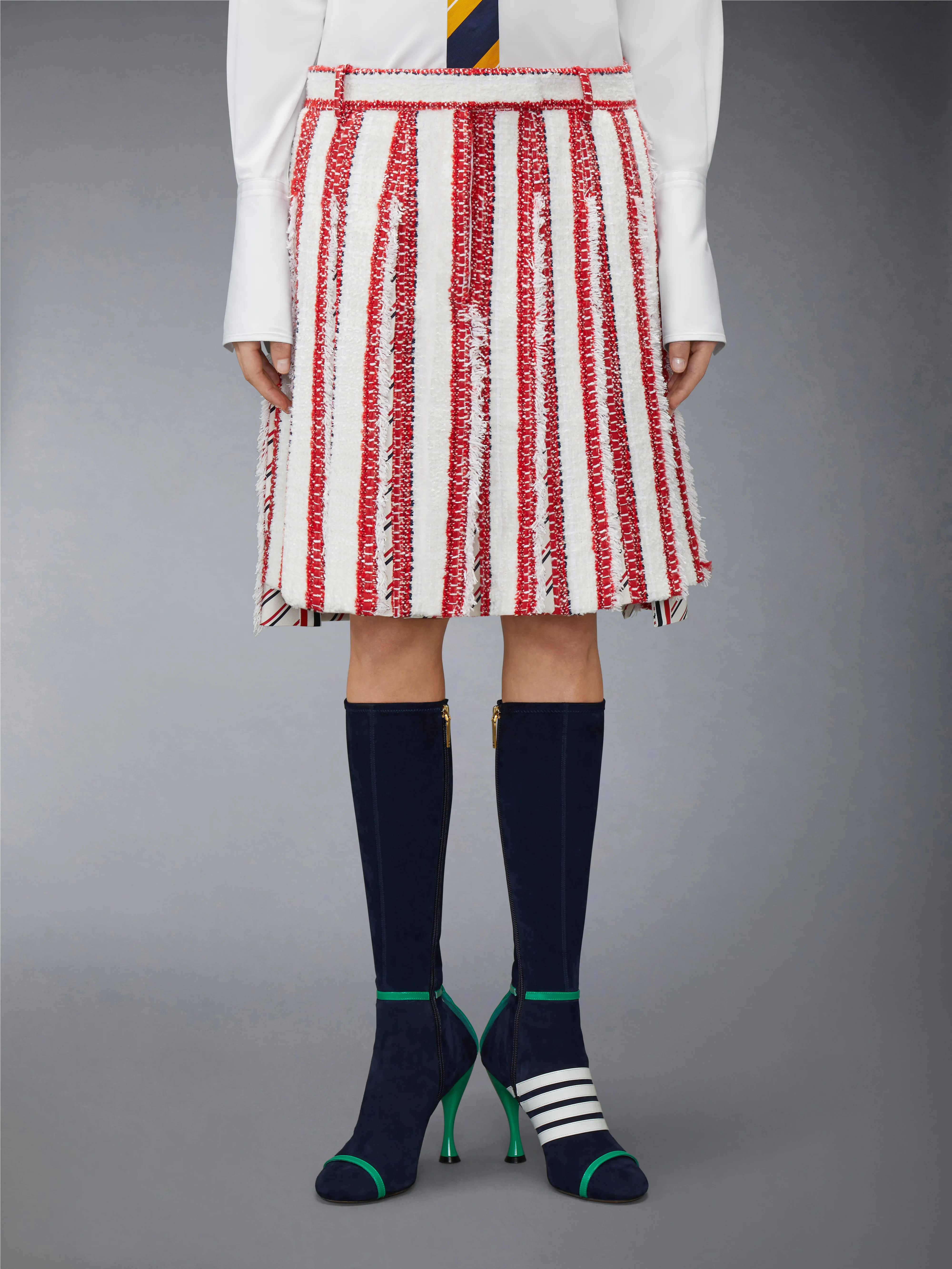 RIBBON TWEED LOW RISE PLEATED SKIRT