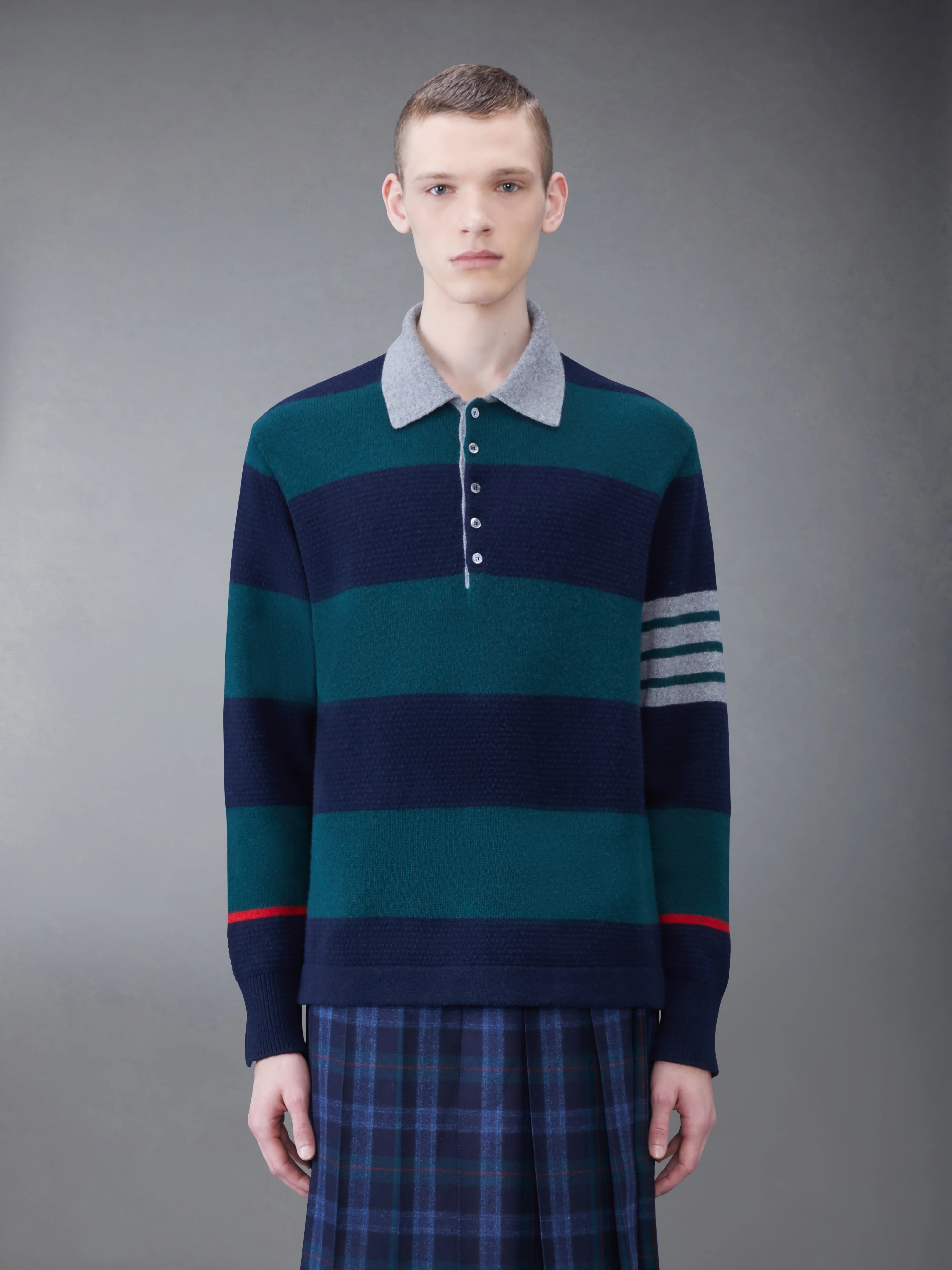 Rugby Stripe Merino 4-Bar Long Sleeve Polo