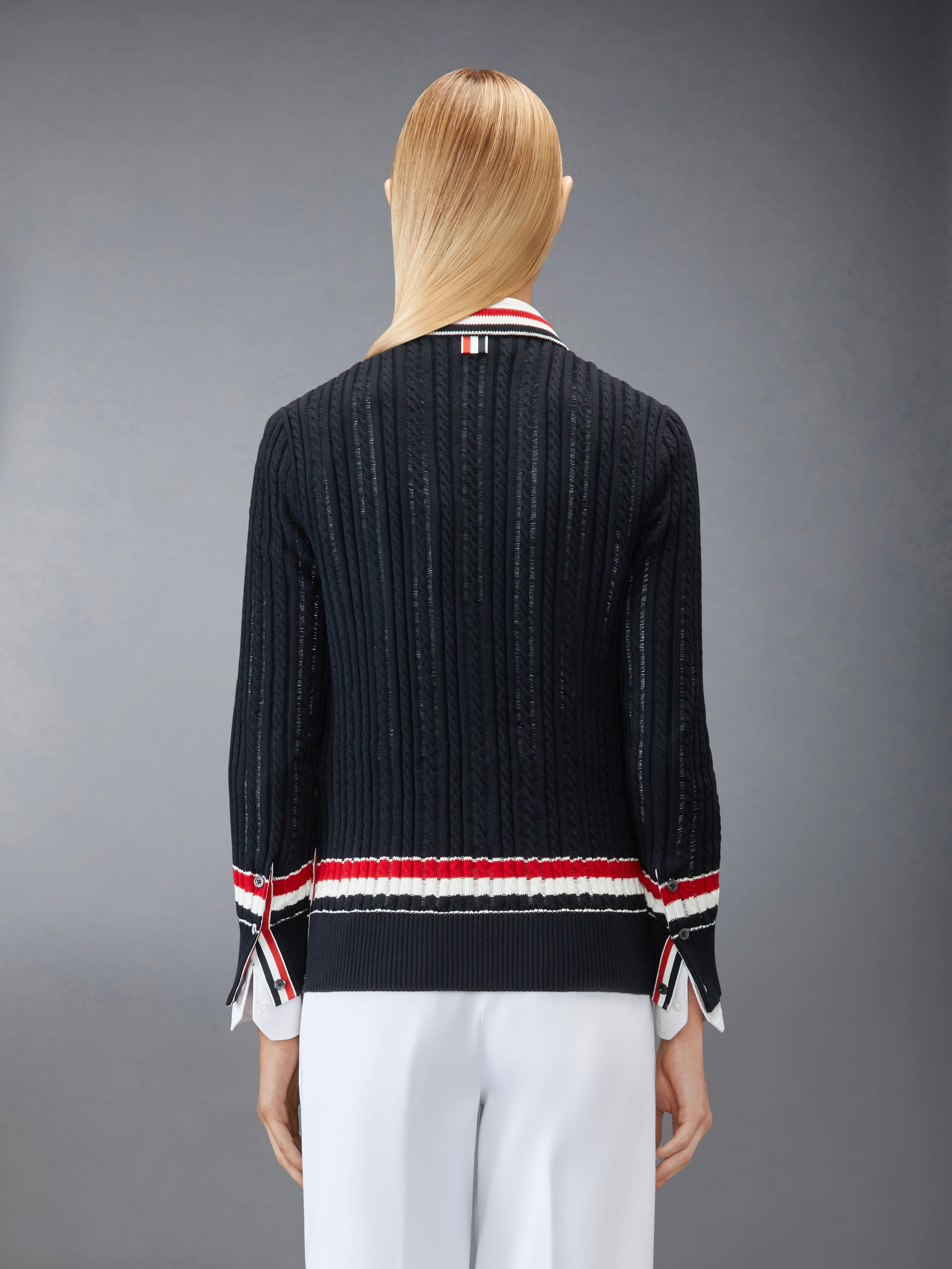RWB STRIPE BABY LADDER CABLE ELONGATED CARDIGAN - Image 2
