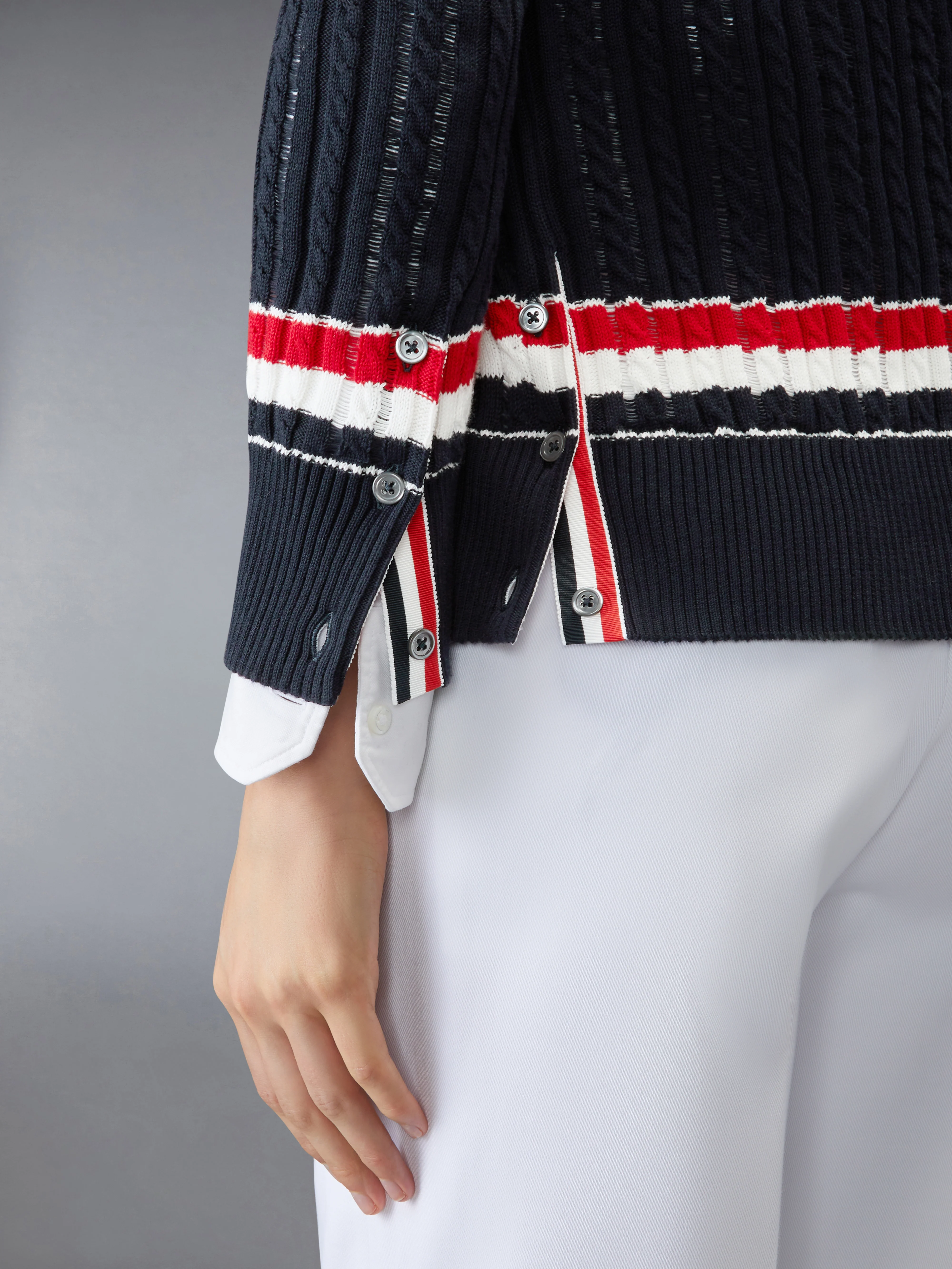 RWB STRIPE BABY LADDER CABLE ELONGATED CARDIGAN - Image 4