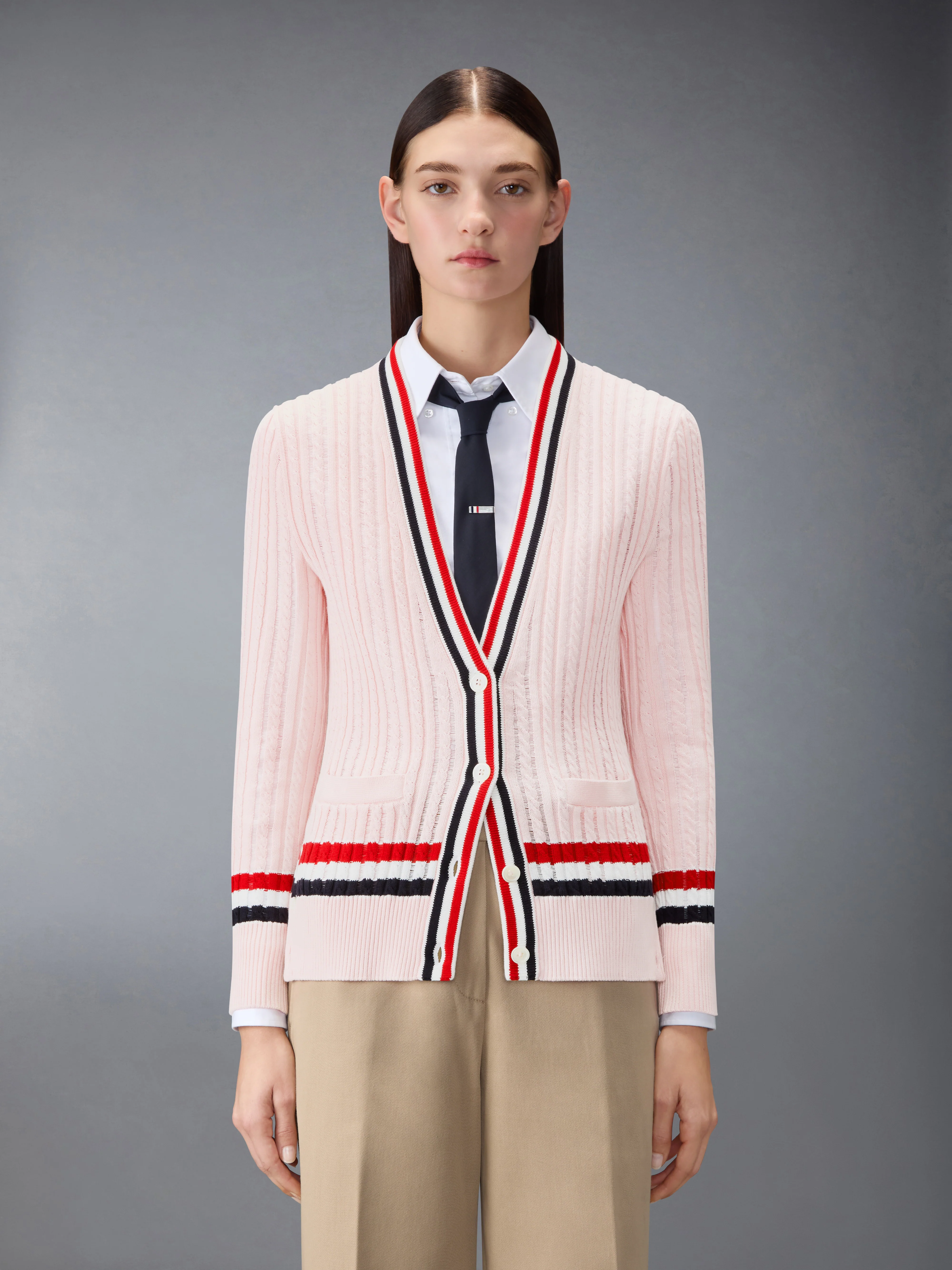 RWB STRIPE BABY LADDER CABLE ELONGATED CARDIGAN