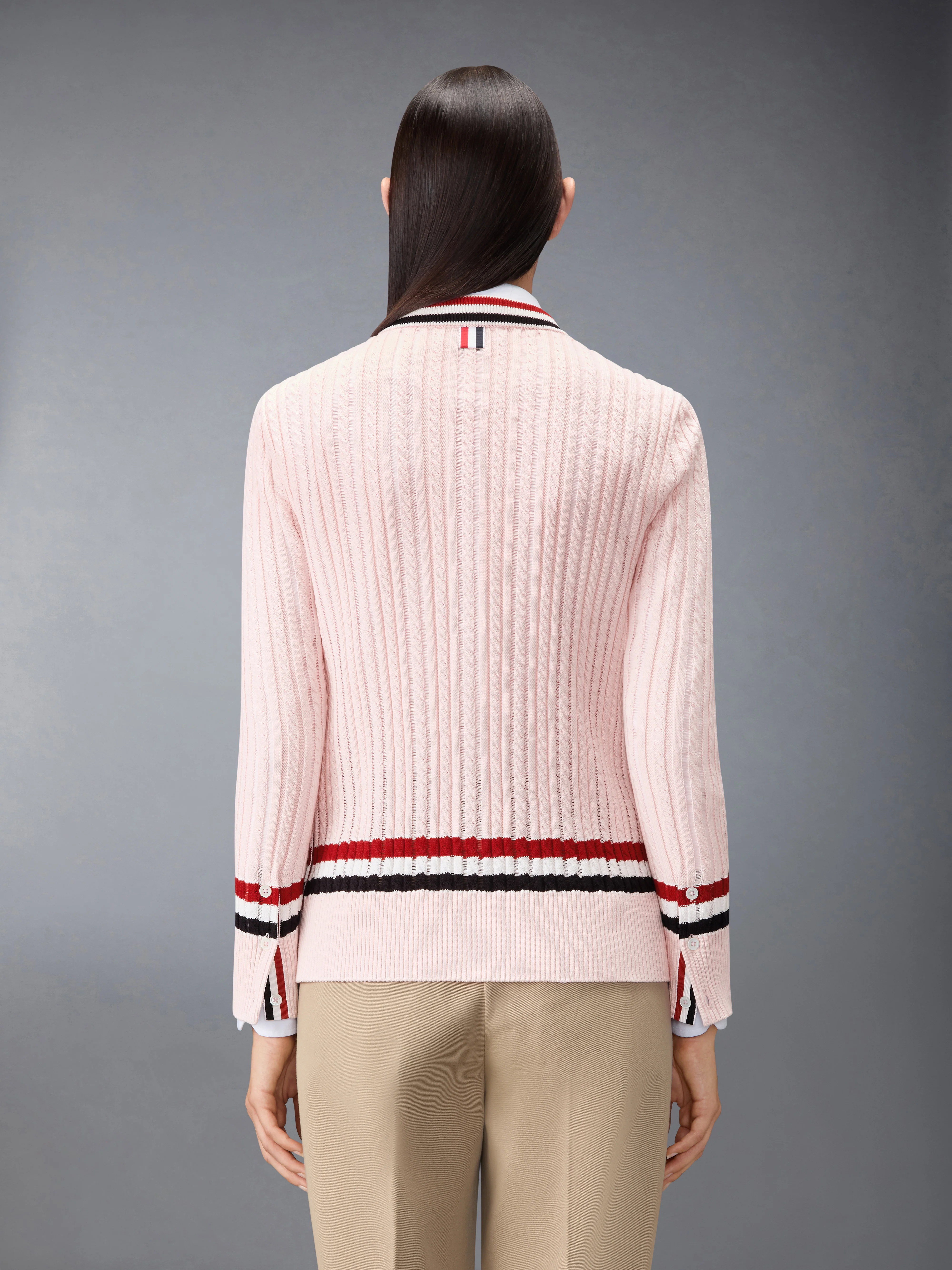RWB STRIPE BABY LADDER CABLE ELONGATED CARDIGAN - Image 2