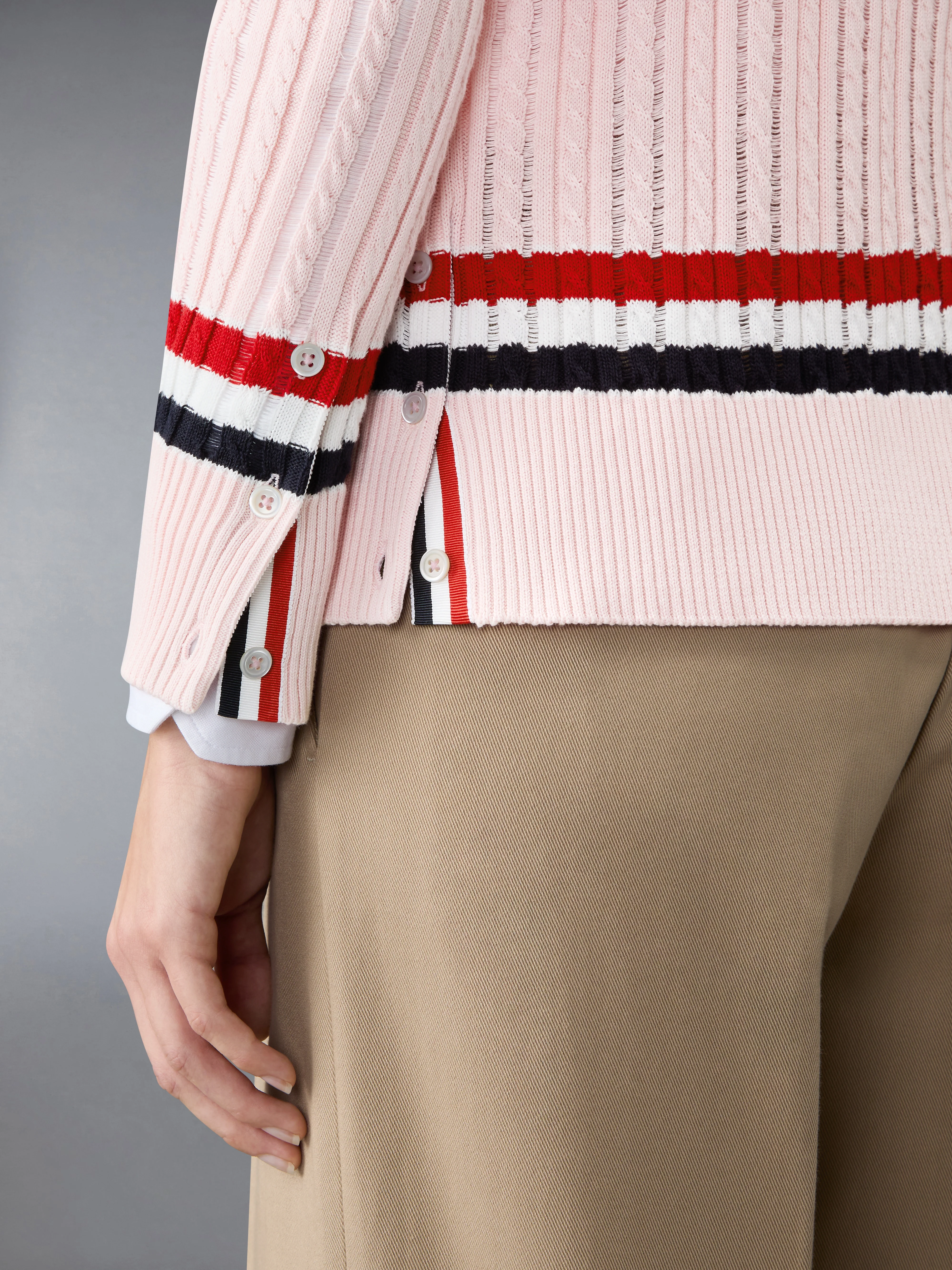 RWB STRIPE BABY LADDER CABLE ELONGATED CARDIGAN - Image 4