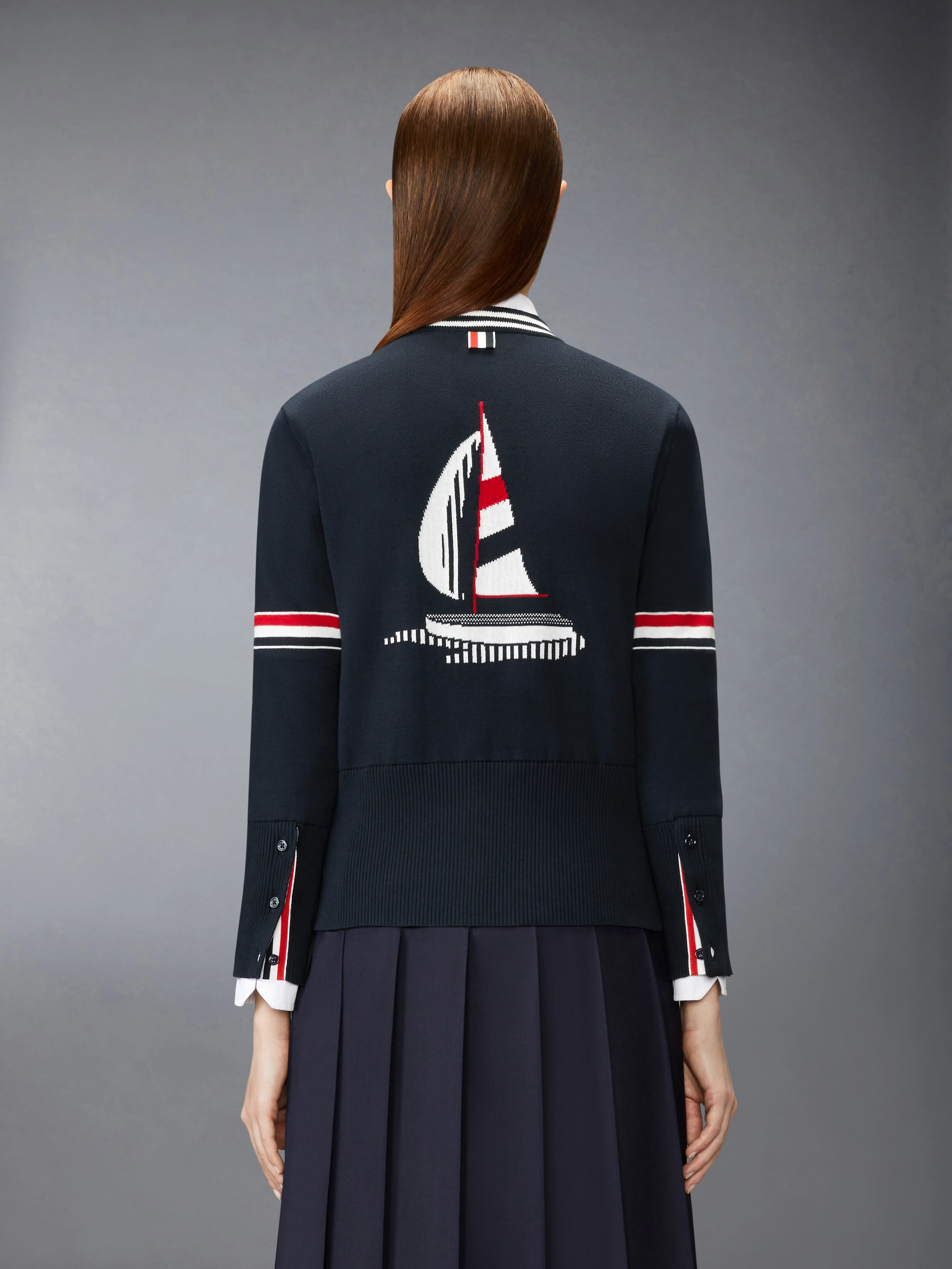 RWB STRIPE JACQUARD SAILBOAT CARDIGAN - Image 2