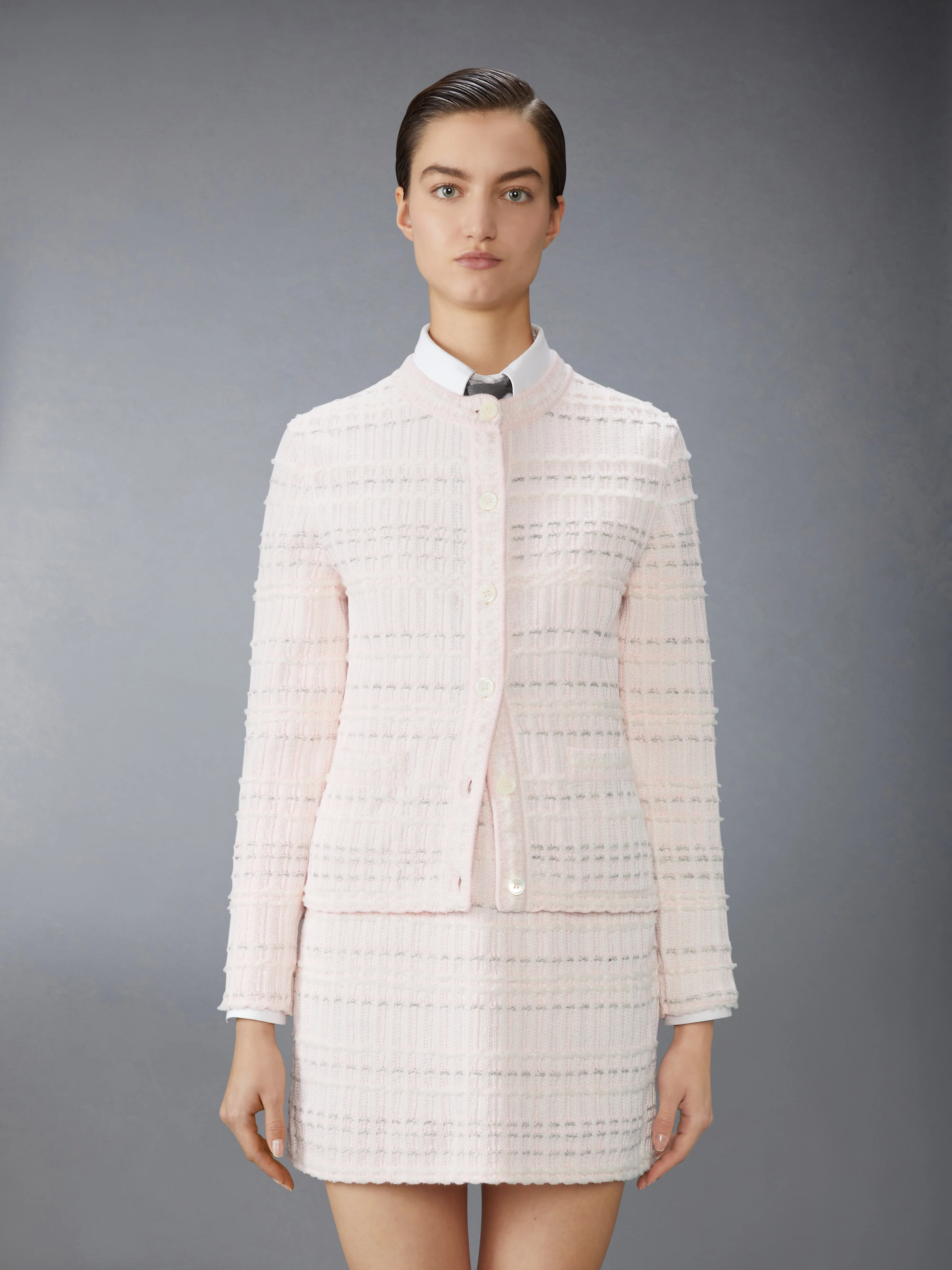 SEERSUCKER KNIT TWEED JACQUARD CARDIGAN
