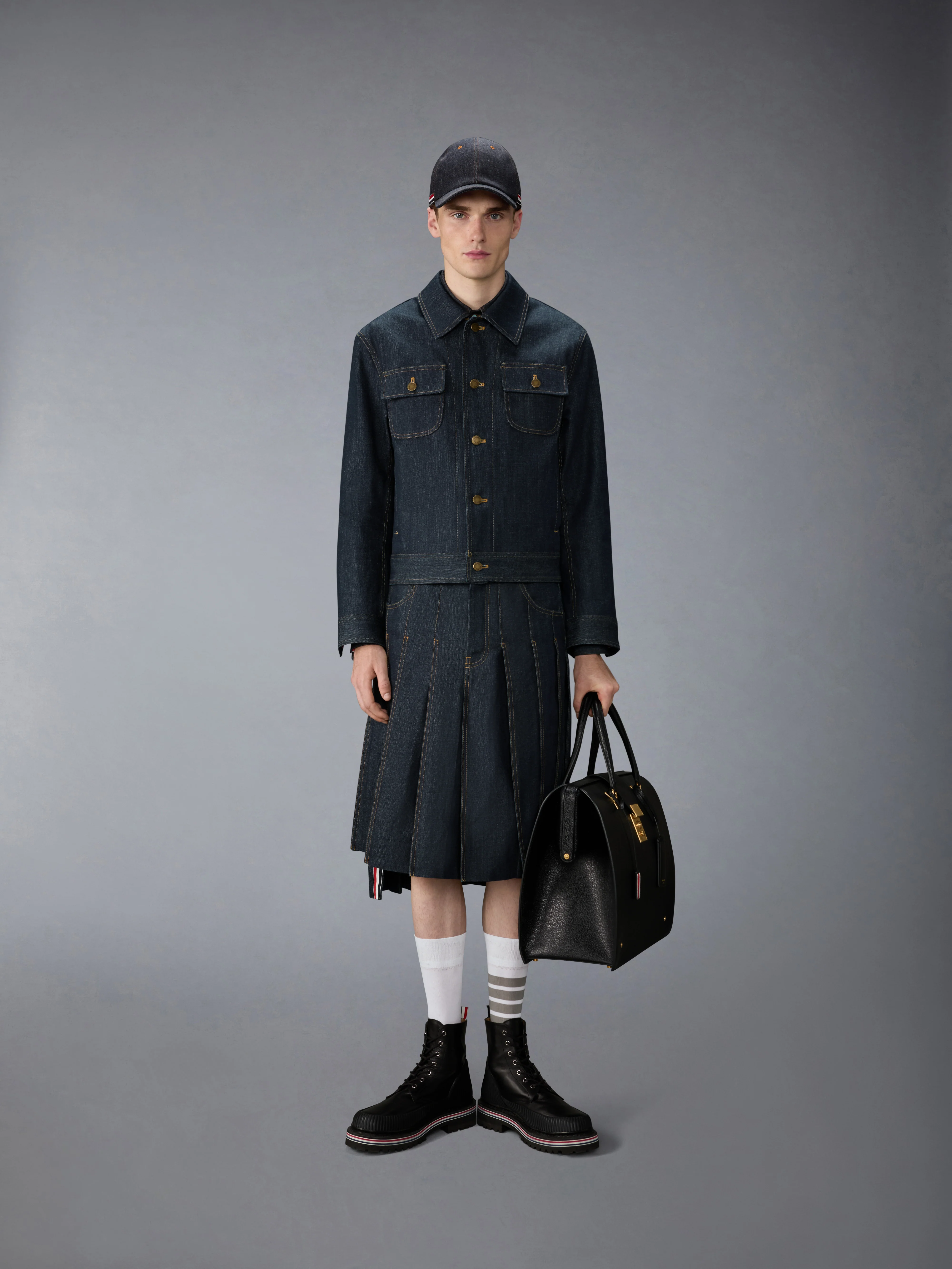 SELVEDGE DENIM BACKSTRAP PLEATED SKIRT - Image 4