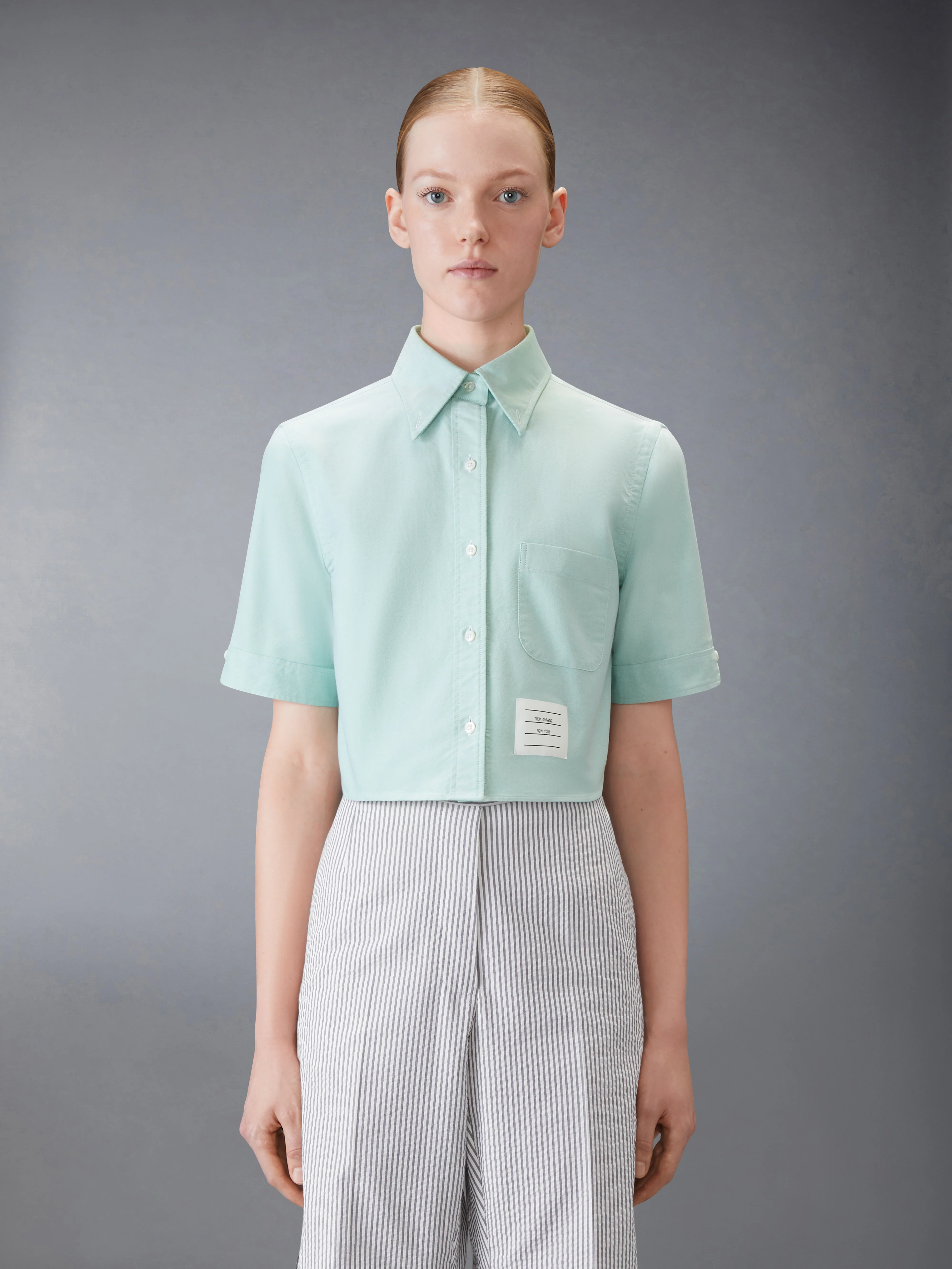 SHORT SLEEVE CROPPED OXFORD SHIRT