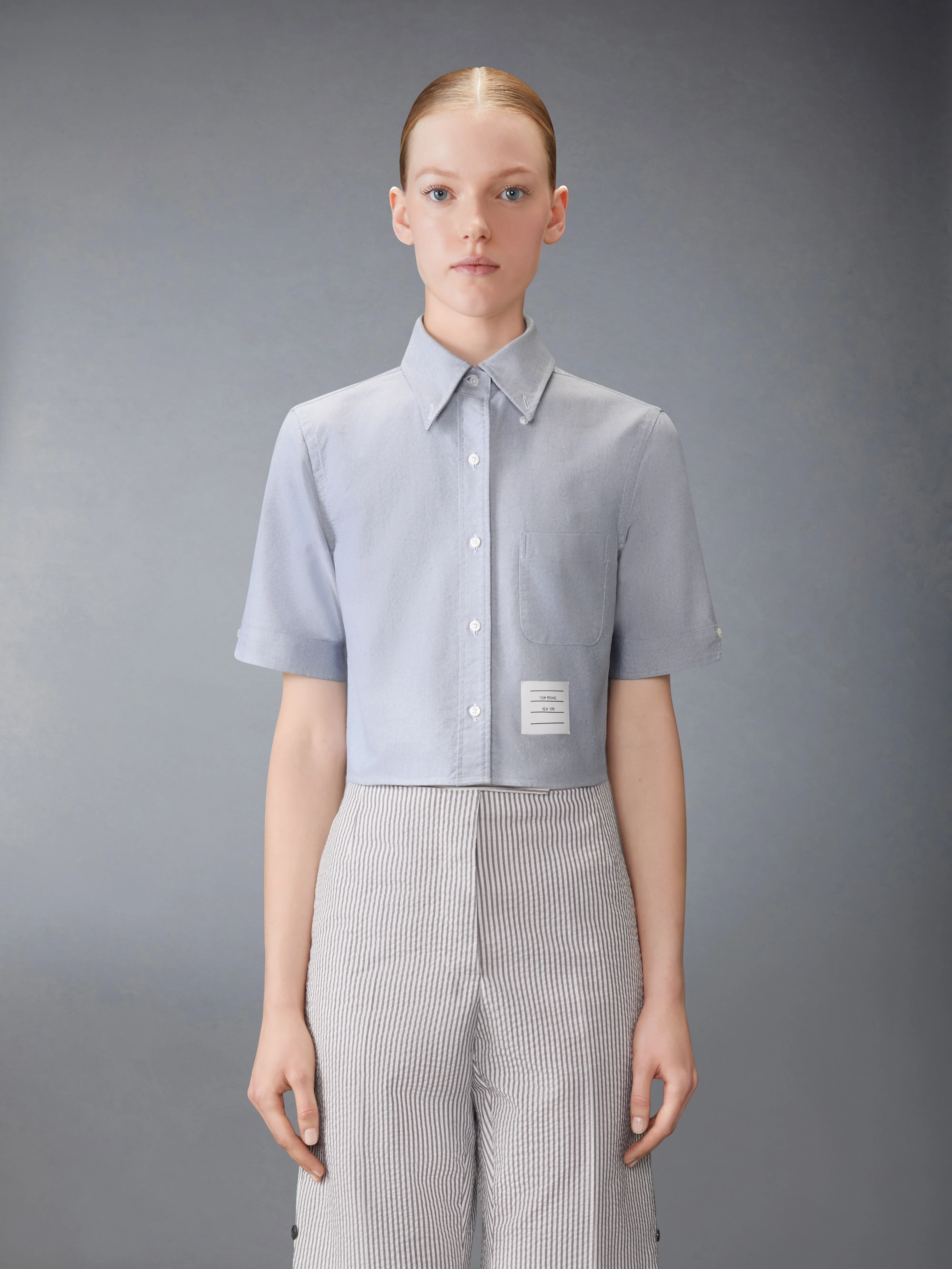 SHORT SLEEVE CROPPED OXFORD SHIRT