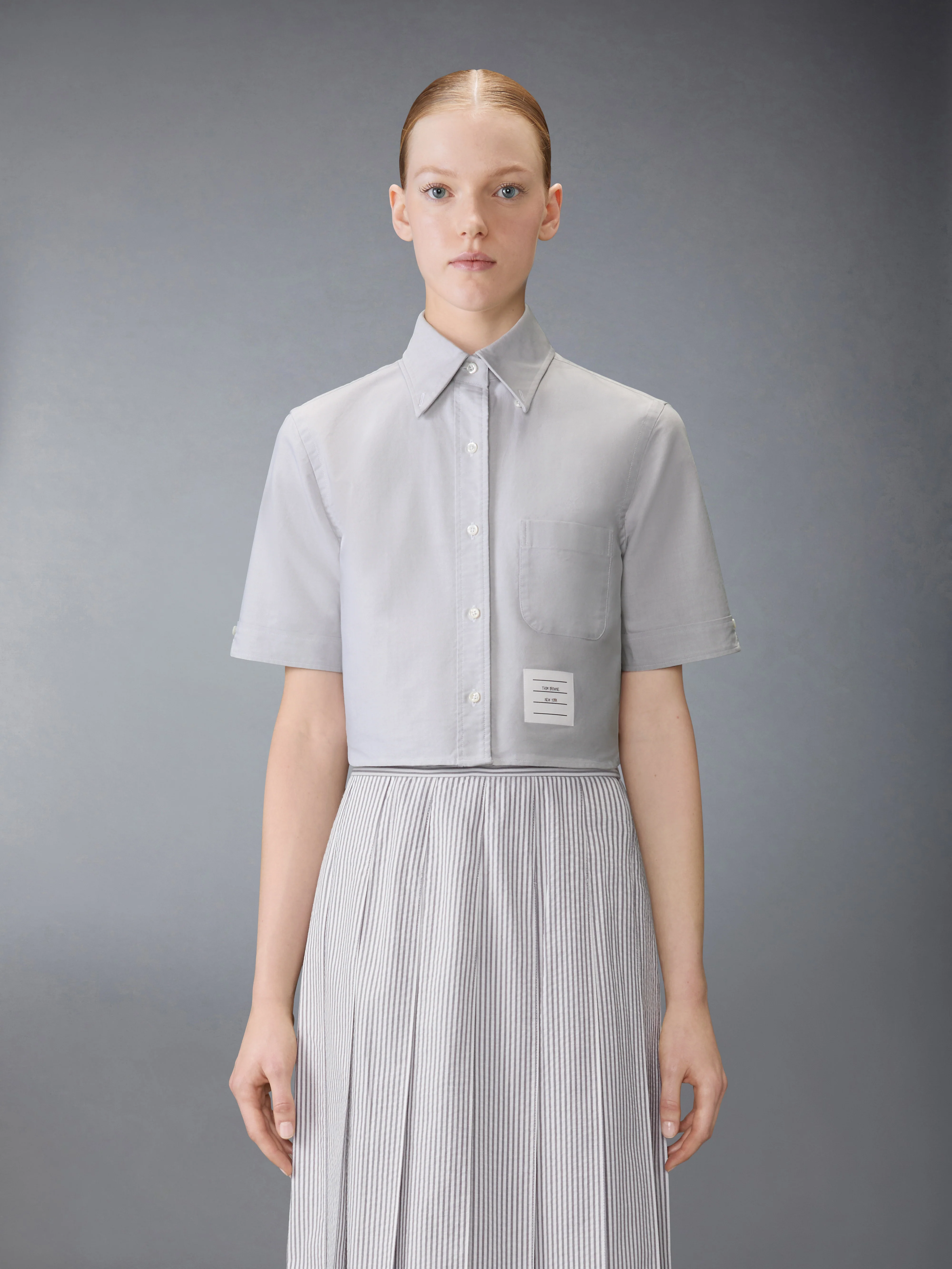 SHORT SLEEVE CROPPED OXFORD SHIRT