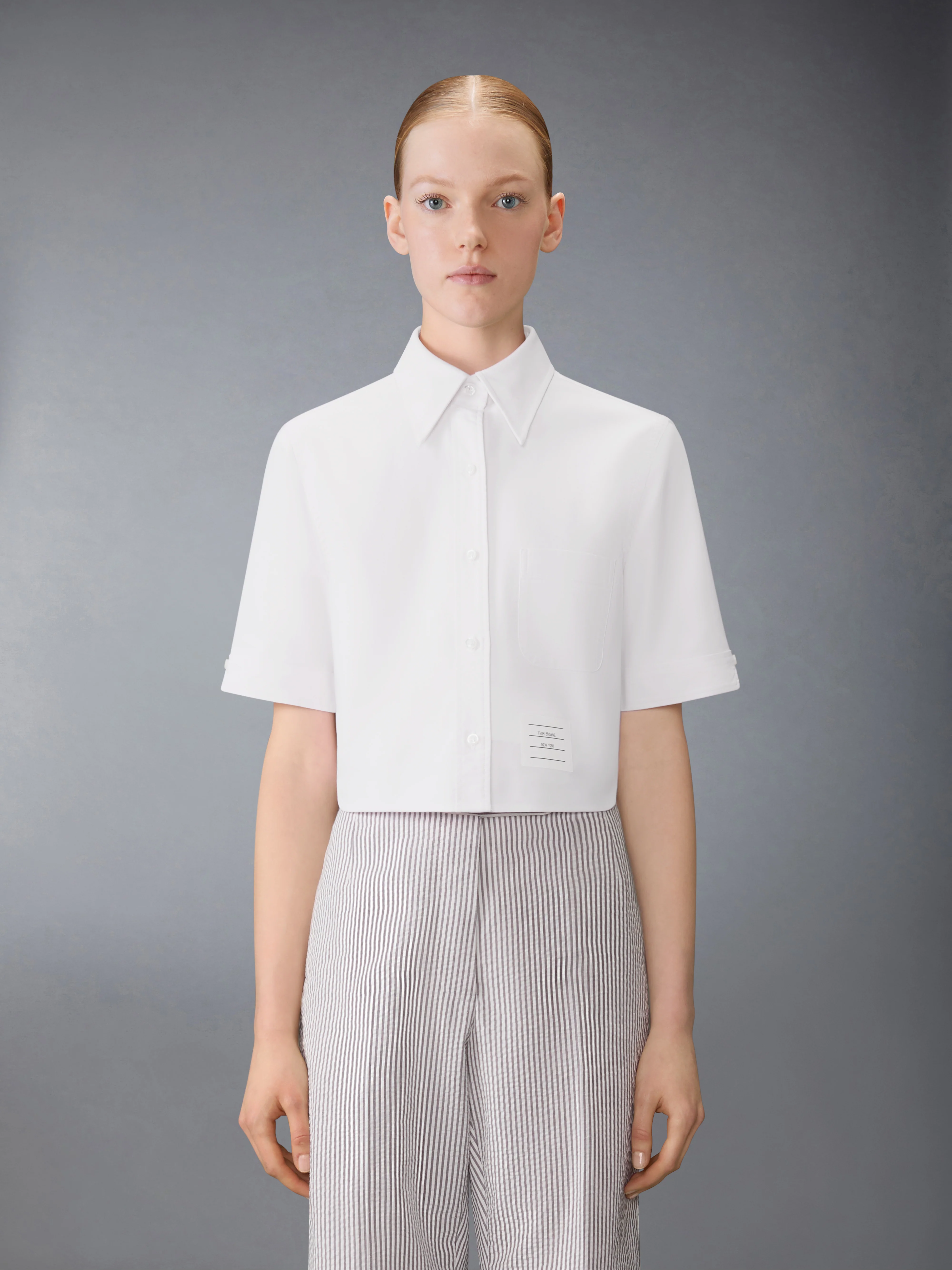 SHORT SLEEVE CROPPED OXFORD SHIRT