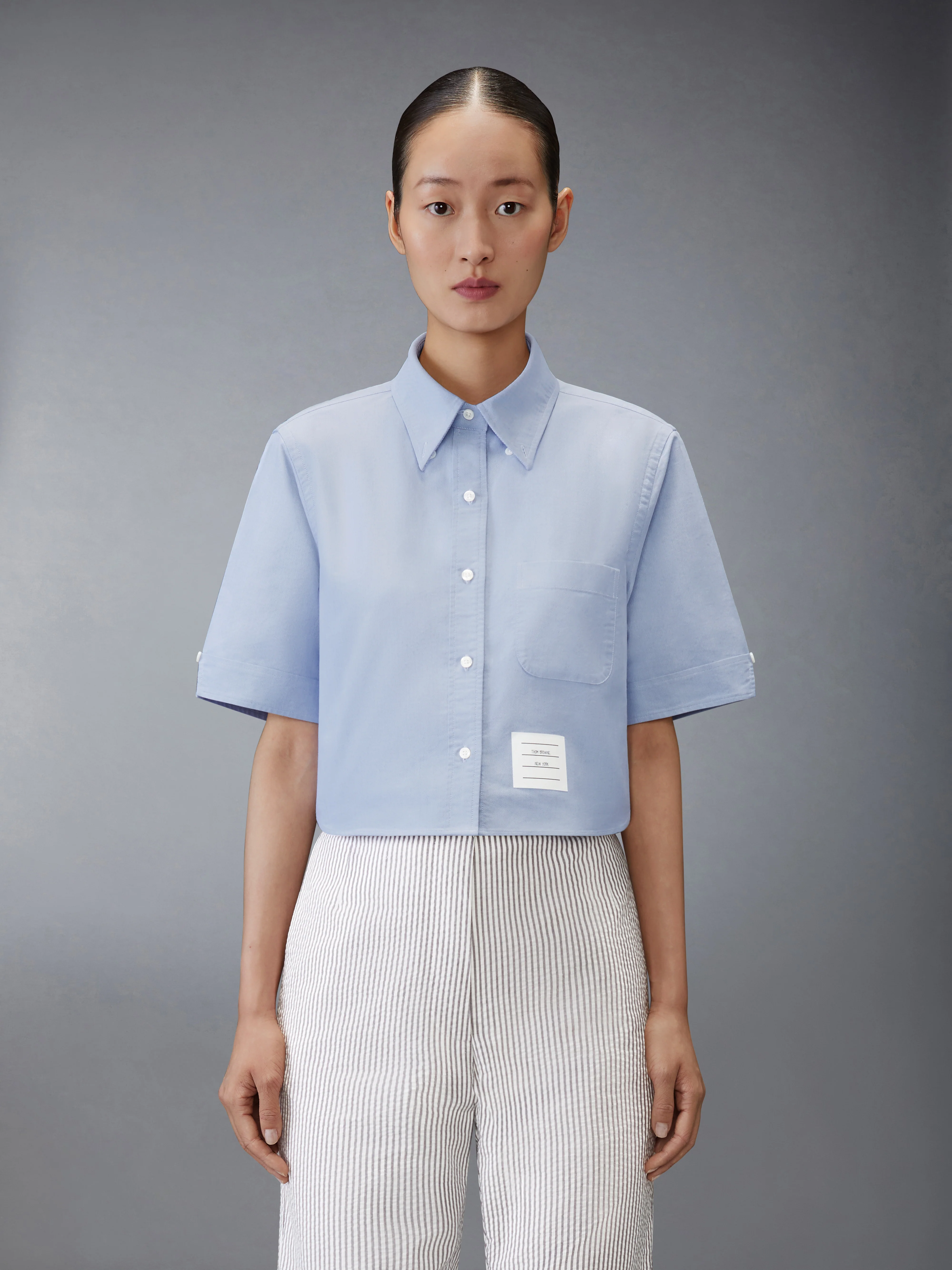 SHORT SLEEVE CROPPED OXFORD SHIRT