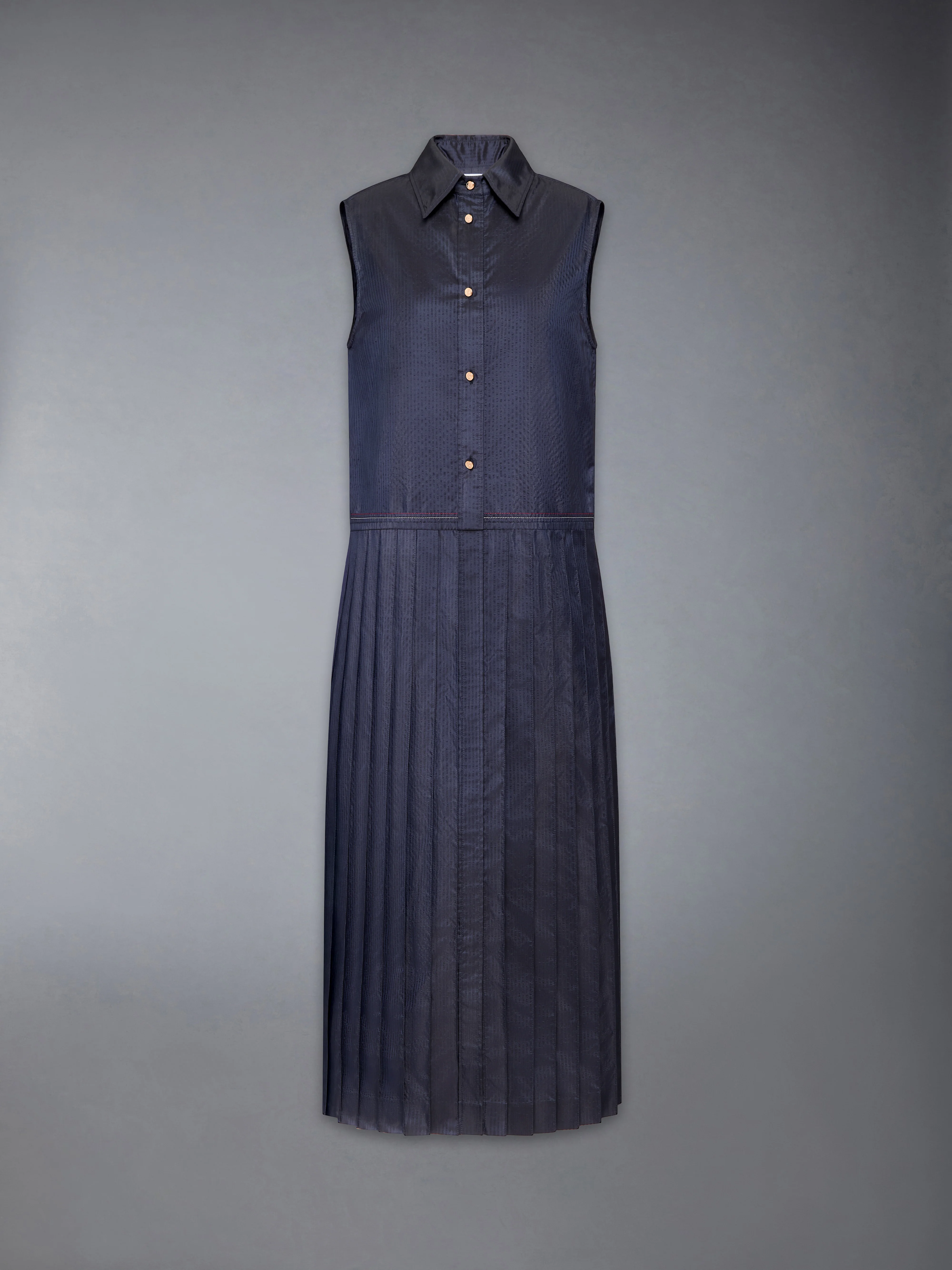 SILK SEERSUCKER PLEATED SHIRTDRESS - Image 6
