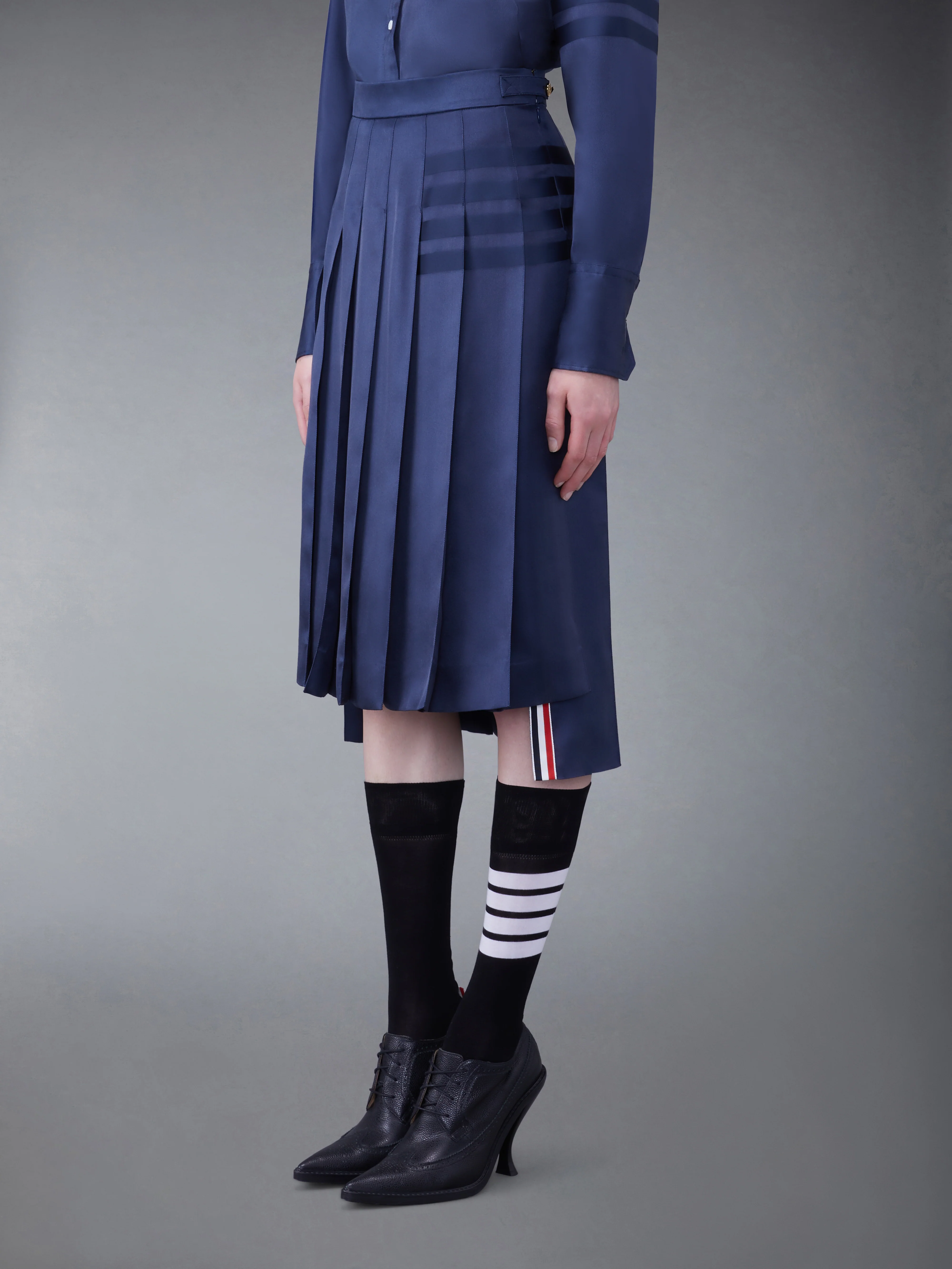 SILK TWILL 4-BAR MIDI PLEATED SKIRT - Image 2
