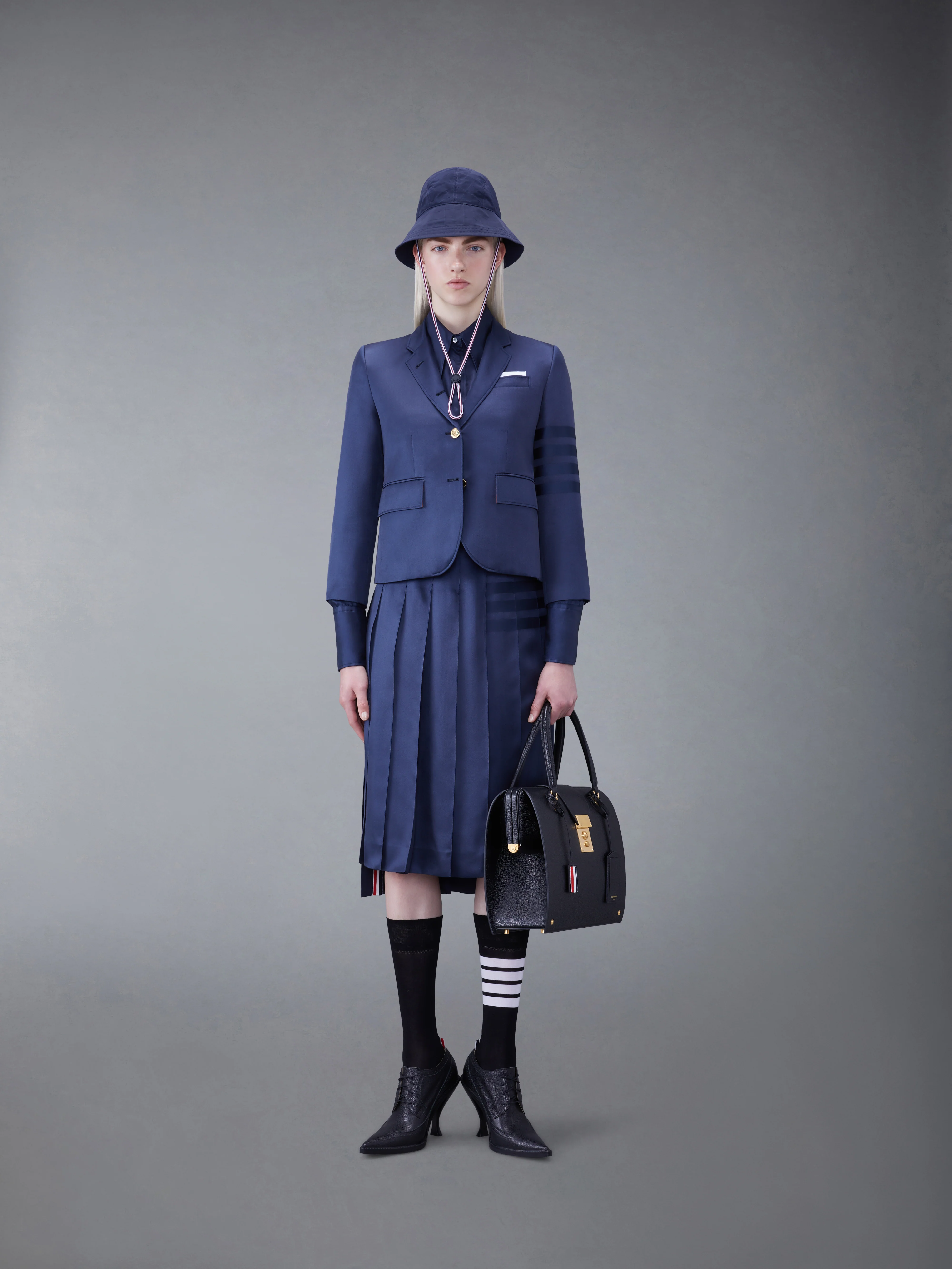 SILK TWILL 4-BAR MIDI PLEATED SKIRT - Image 4