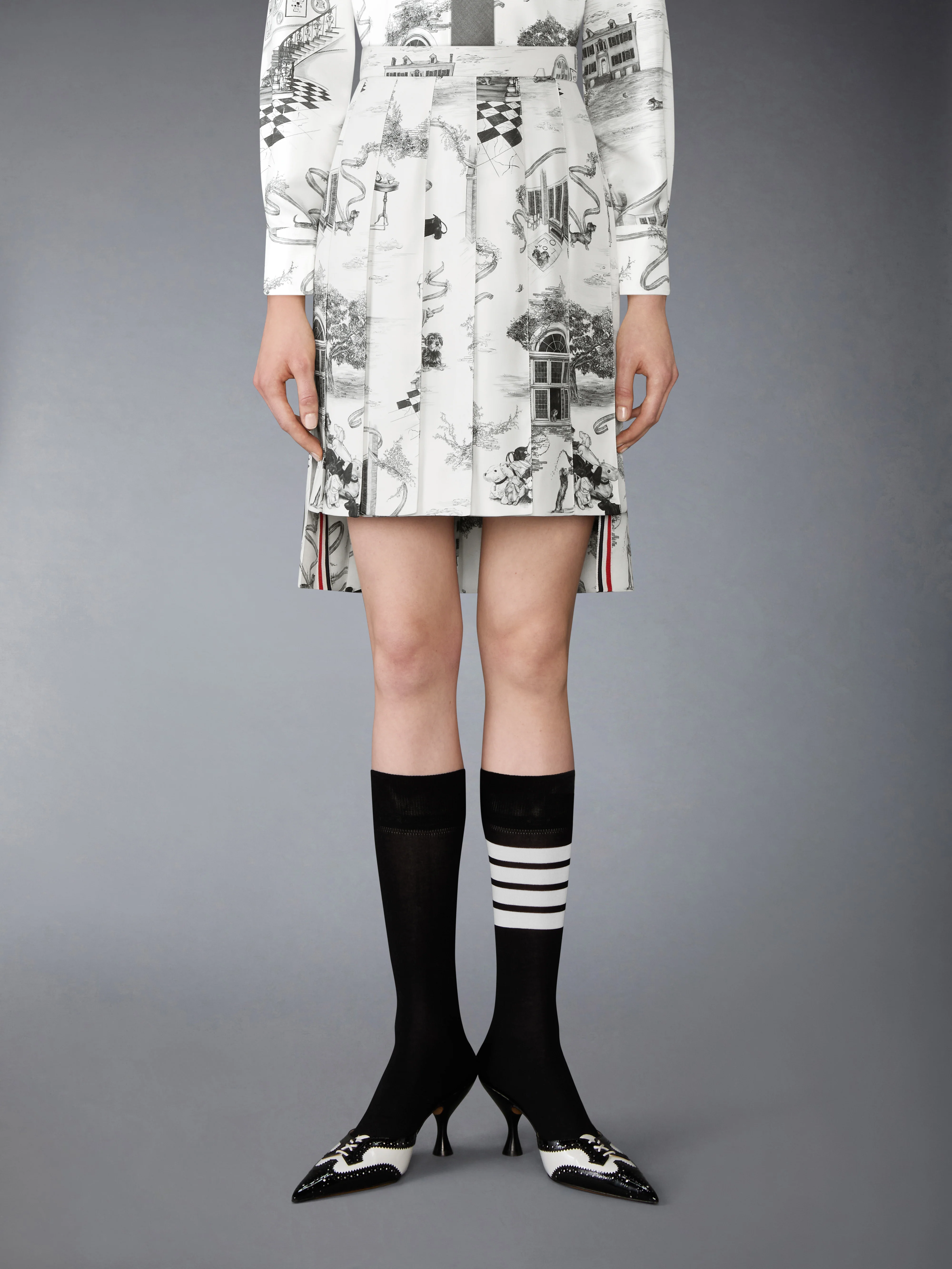 SILK TWILL HECTOR TOILE PLEATED SKIRT