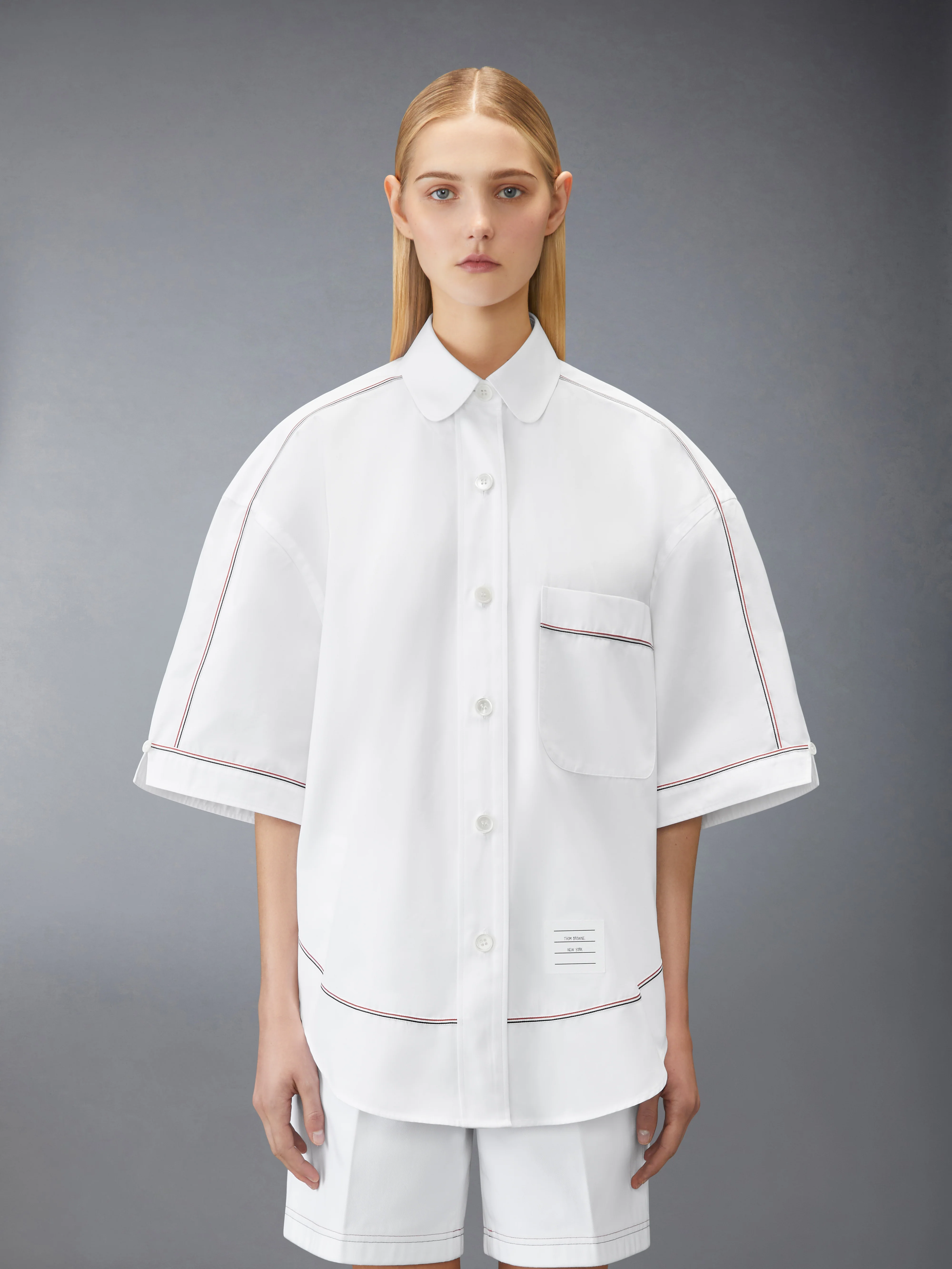 SOLID POPLIN RWB TRIM SUPERSIZED SHORT SLEEVE SHIRT