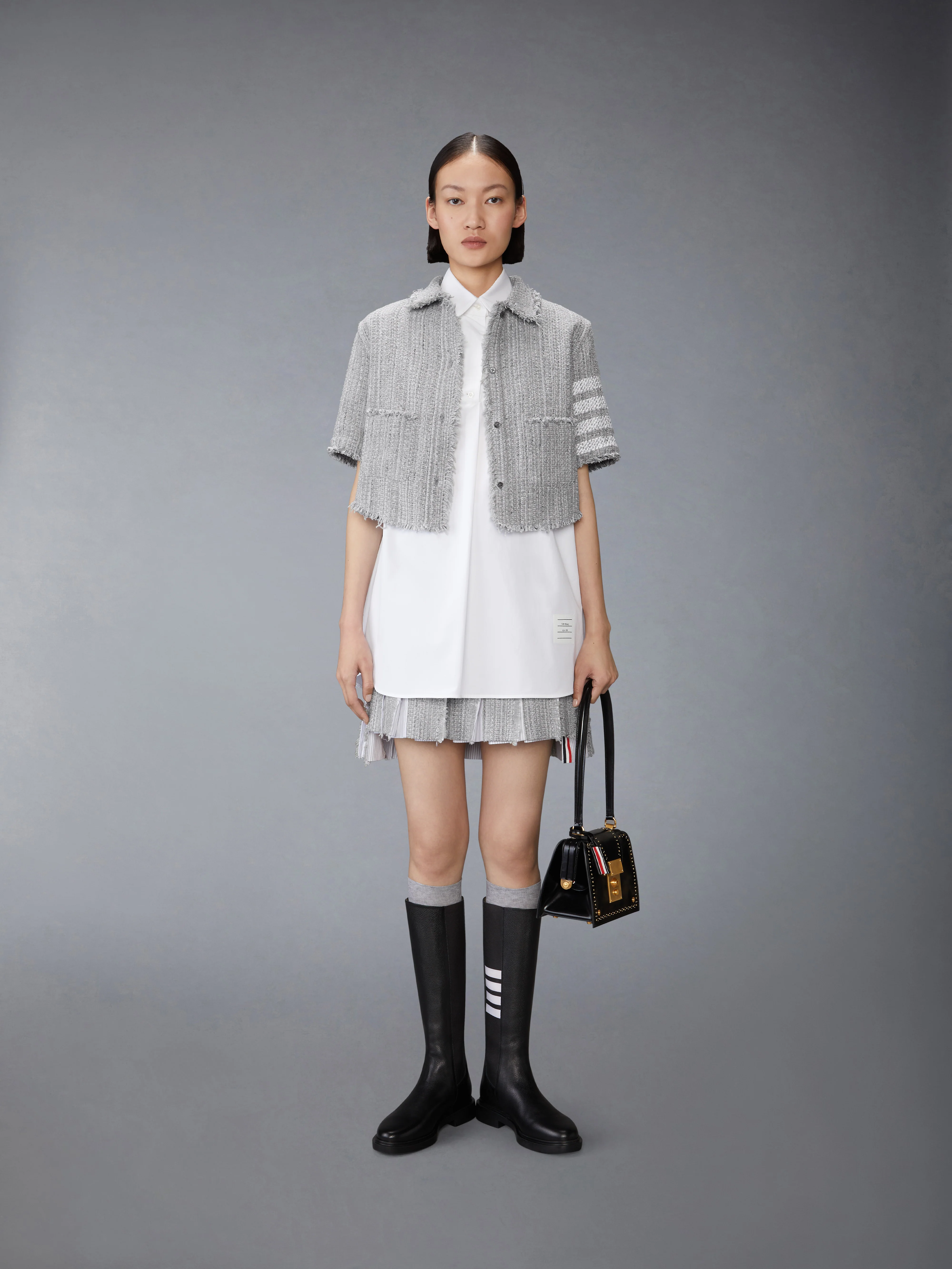 SOLID TWEED 4-BAR CROPPED SHIRT JACKET - Image 4