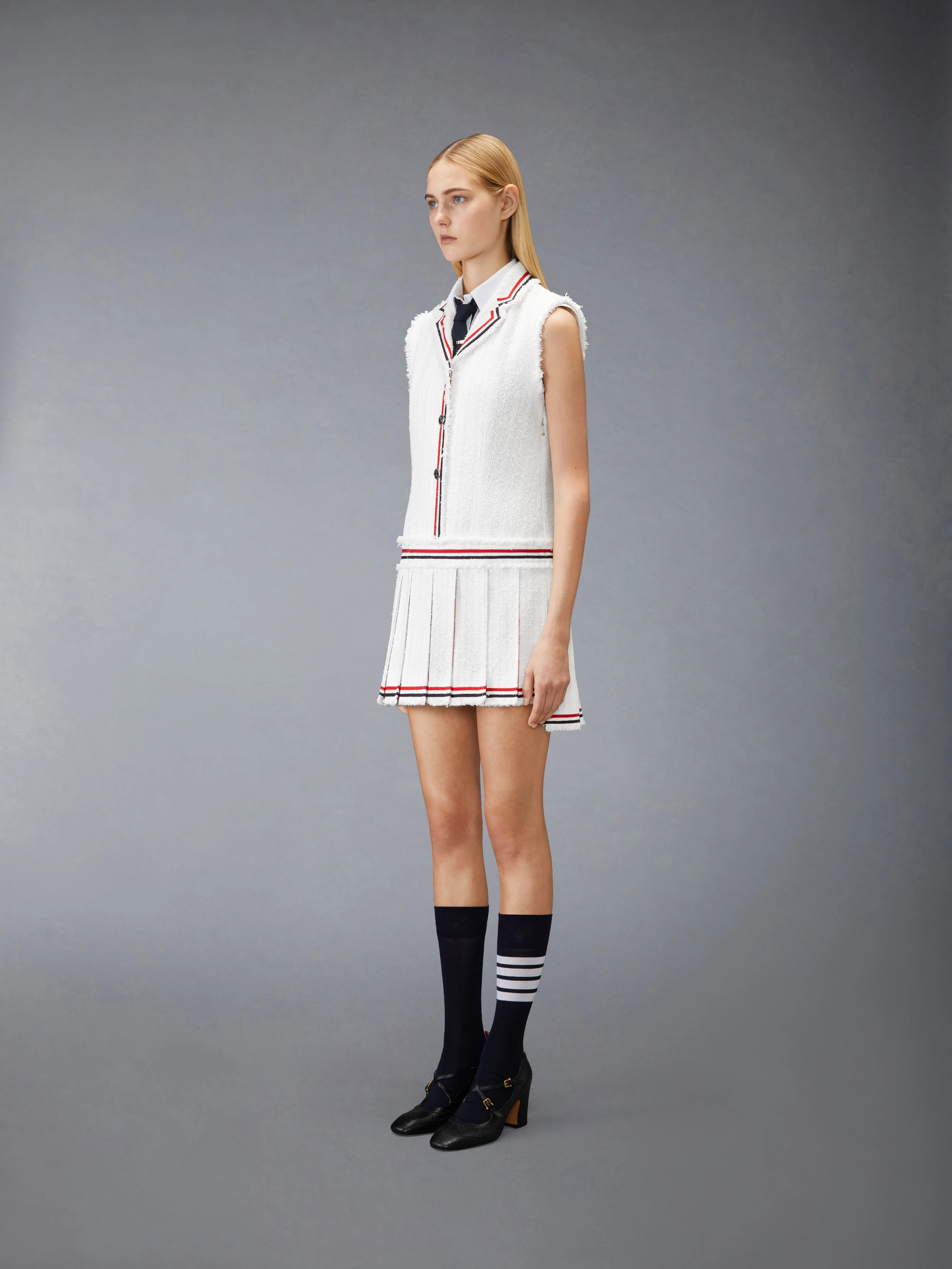 SOLID TWEED PLEATED SPORTCOAT DRESS - Image 2