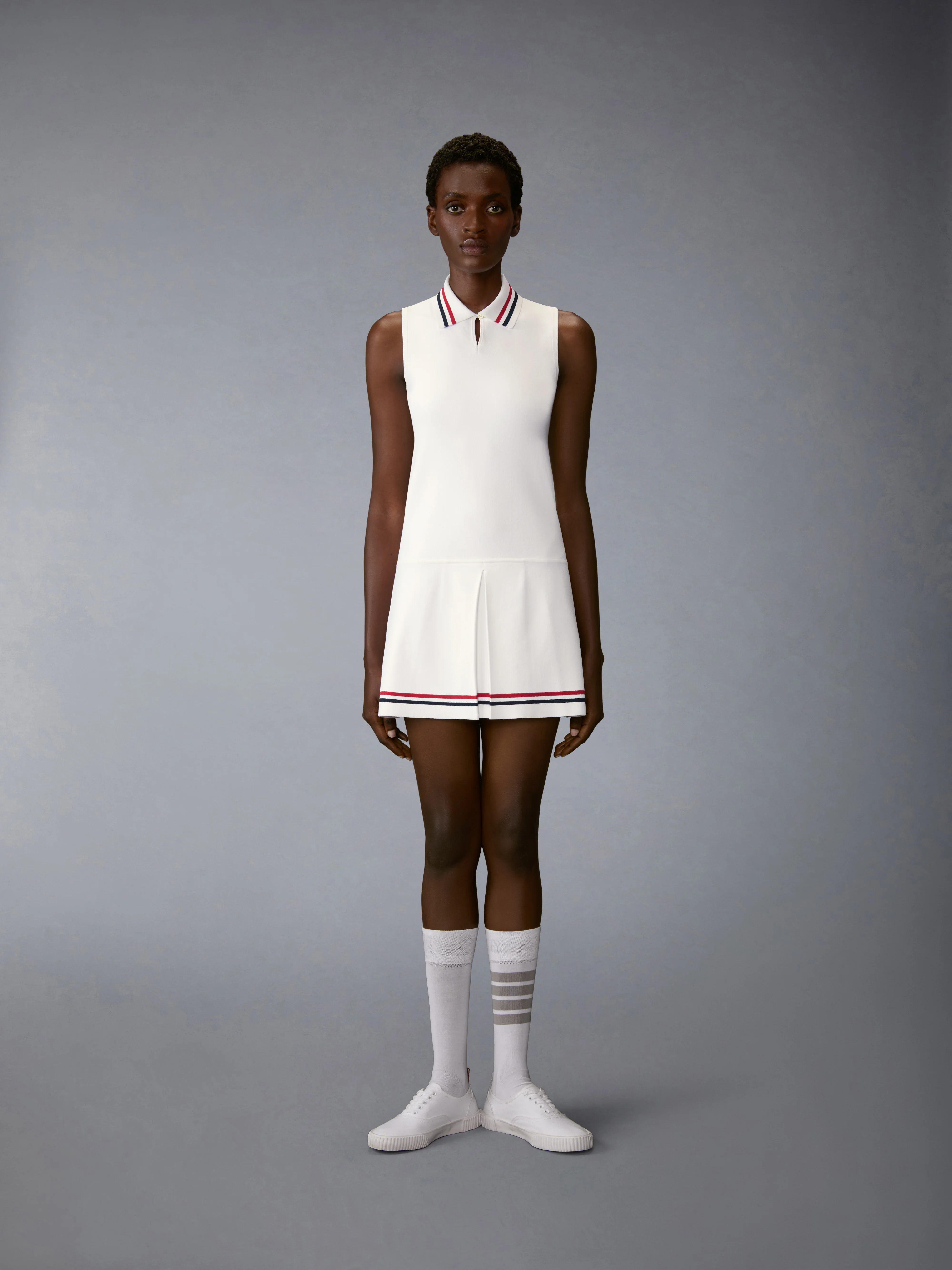 STRETCH VISCOSE RWB STRIPE MINI TENNIS DRESS