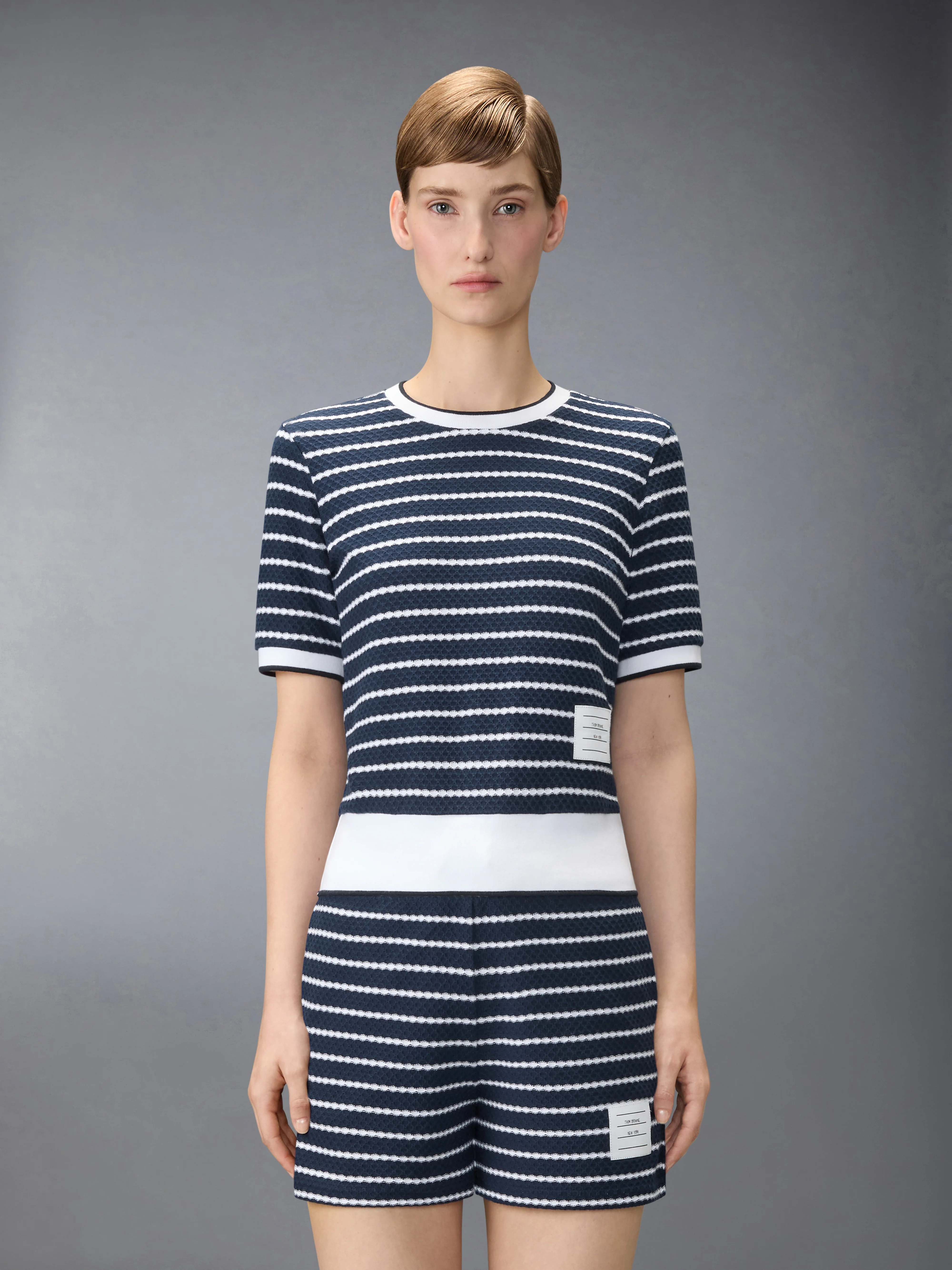 STRIPED HONEYCOMB RIB TEE