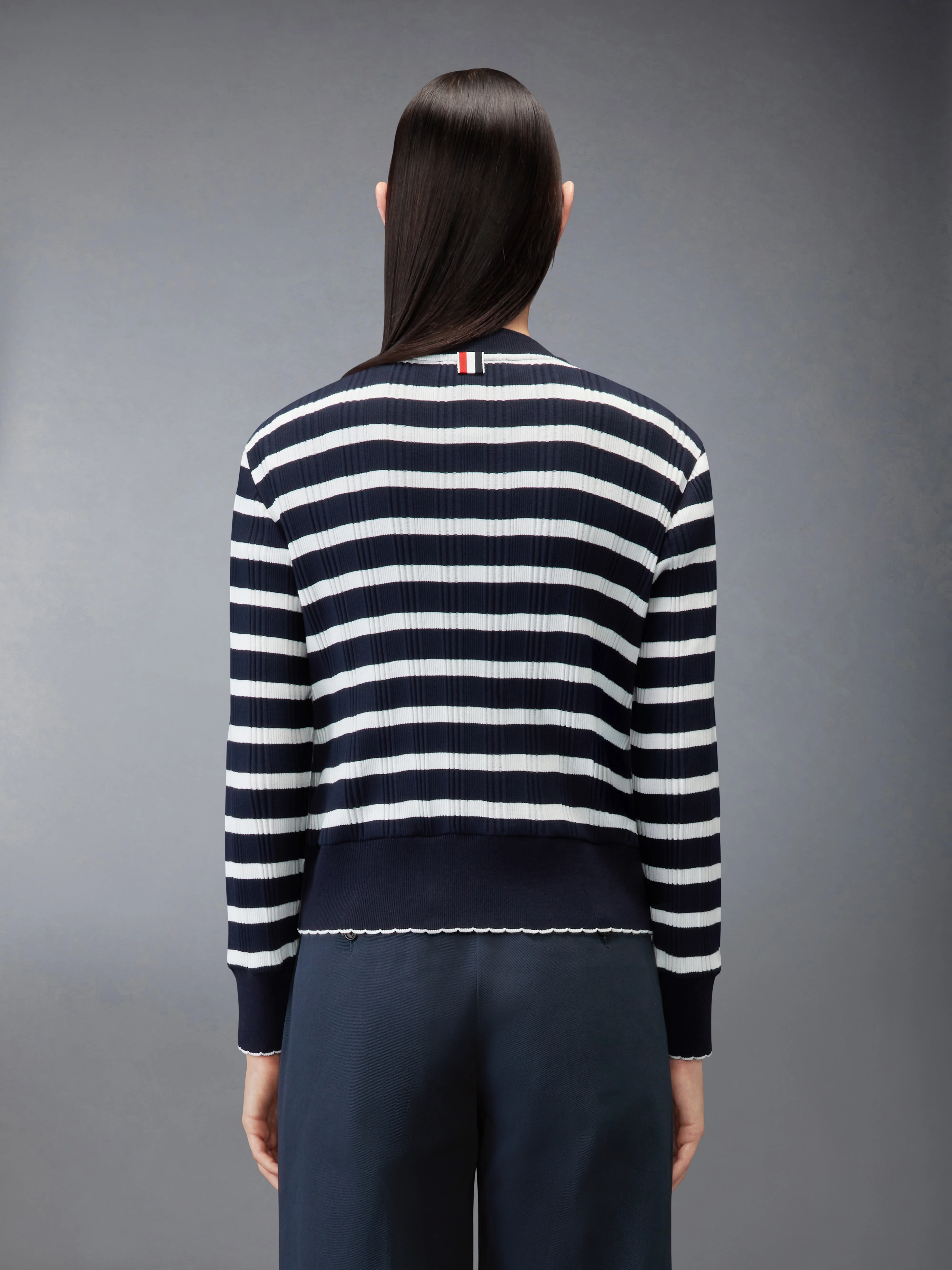 STRIPED RIB SCALLOP EDGE CARDIGAN - Image 2