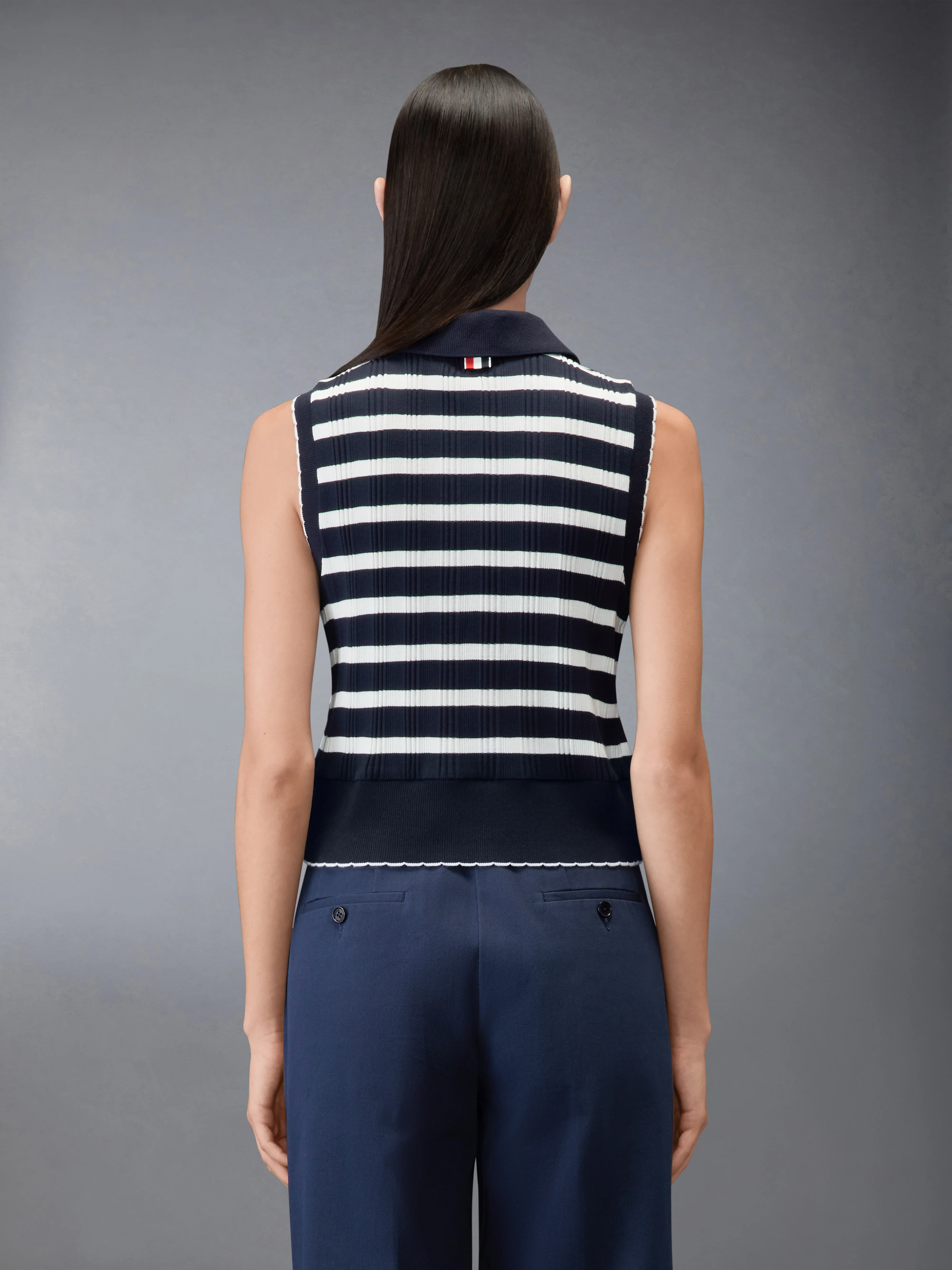 STRIPED SCALLOP EDGE SLEEVELESS POLO - Image 2