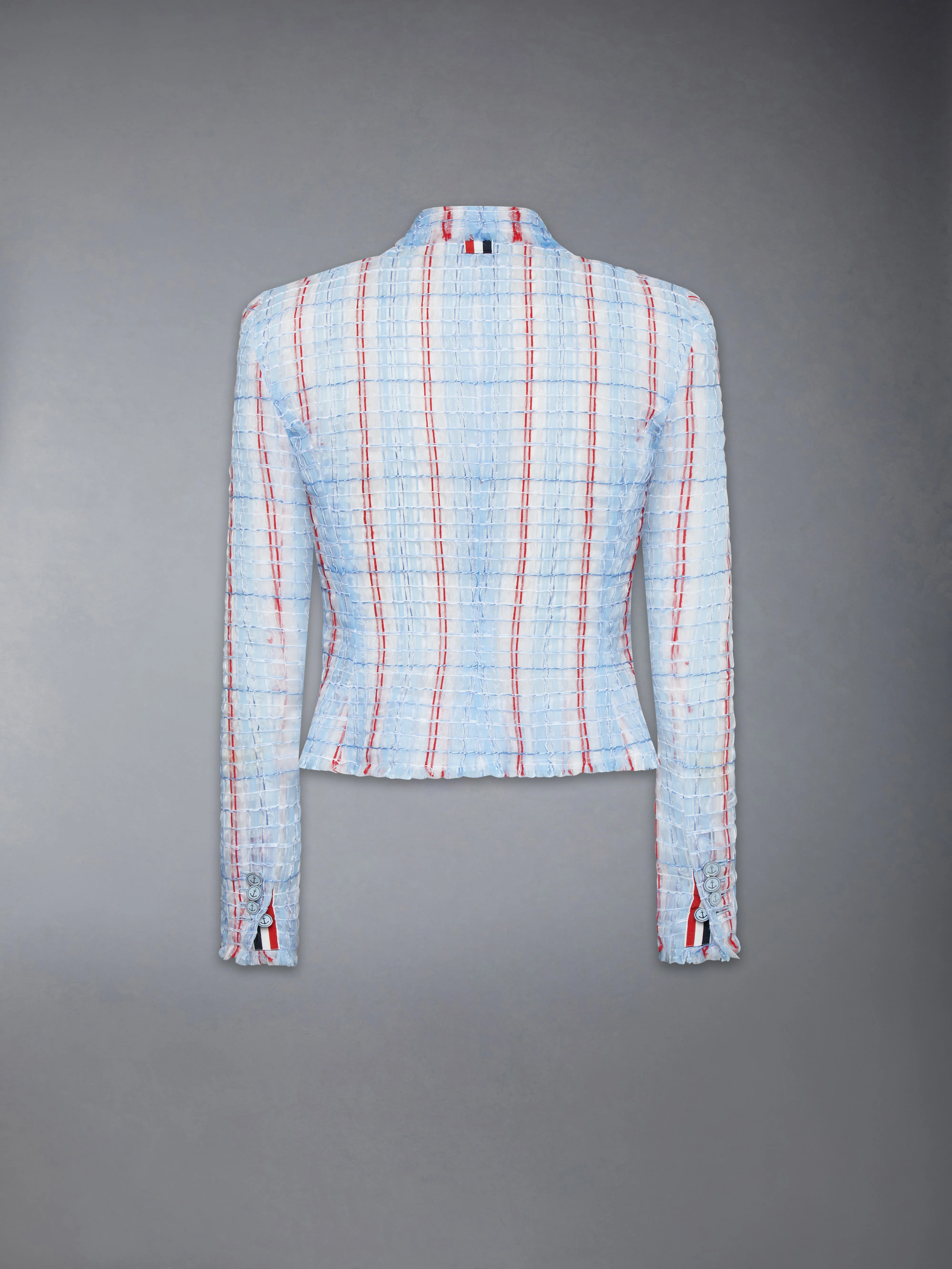 STRIPED SHEER TWEED CROPPED JACKET WITH FRAY EDGE - Image 8