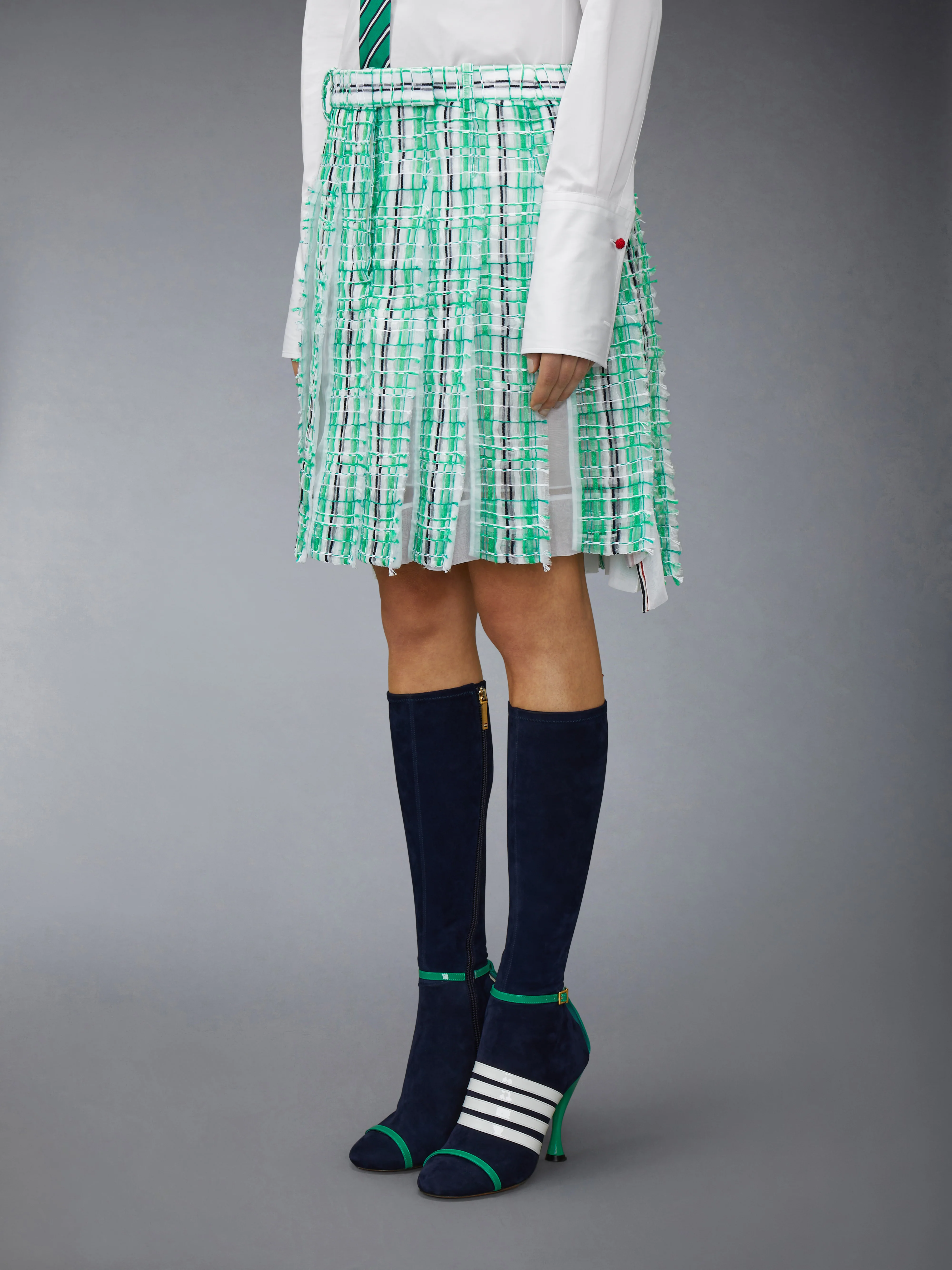 STRIPED SHEER TWEED LOW RISE PLEATED SKIRT - Image 2
