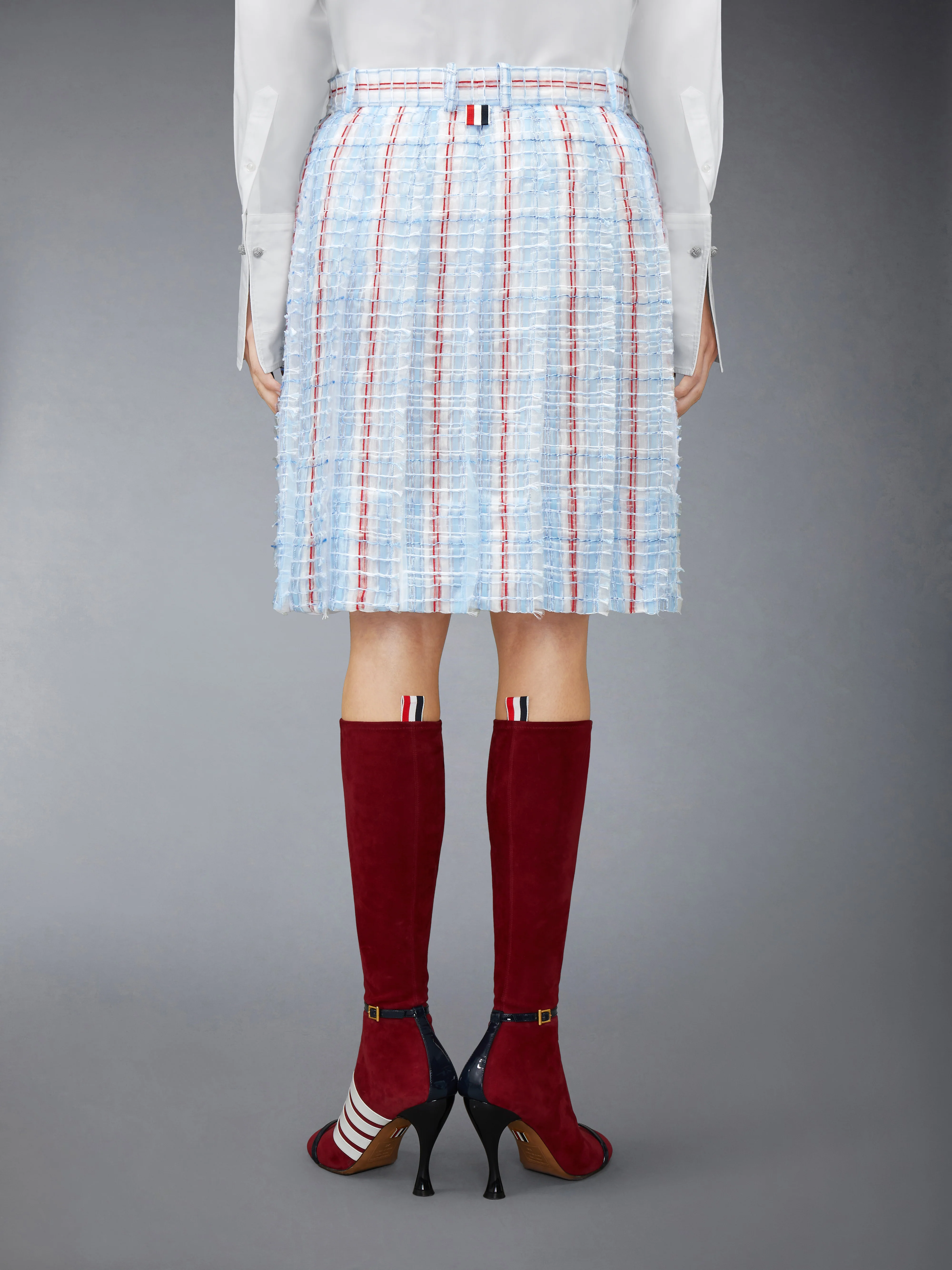 STRIPED SHEER TWEED LOW RISE PLEATED SKIRT - Image 3