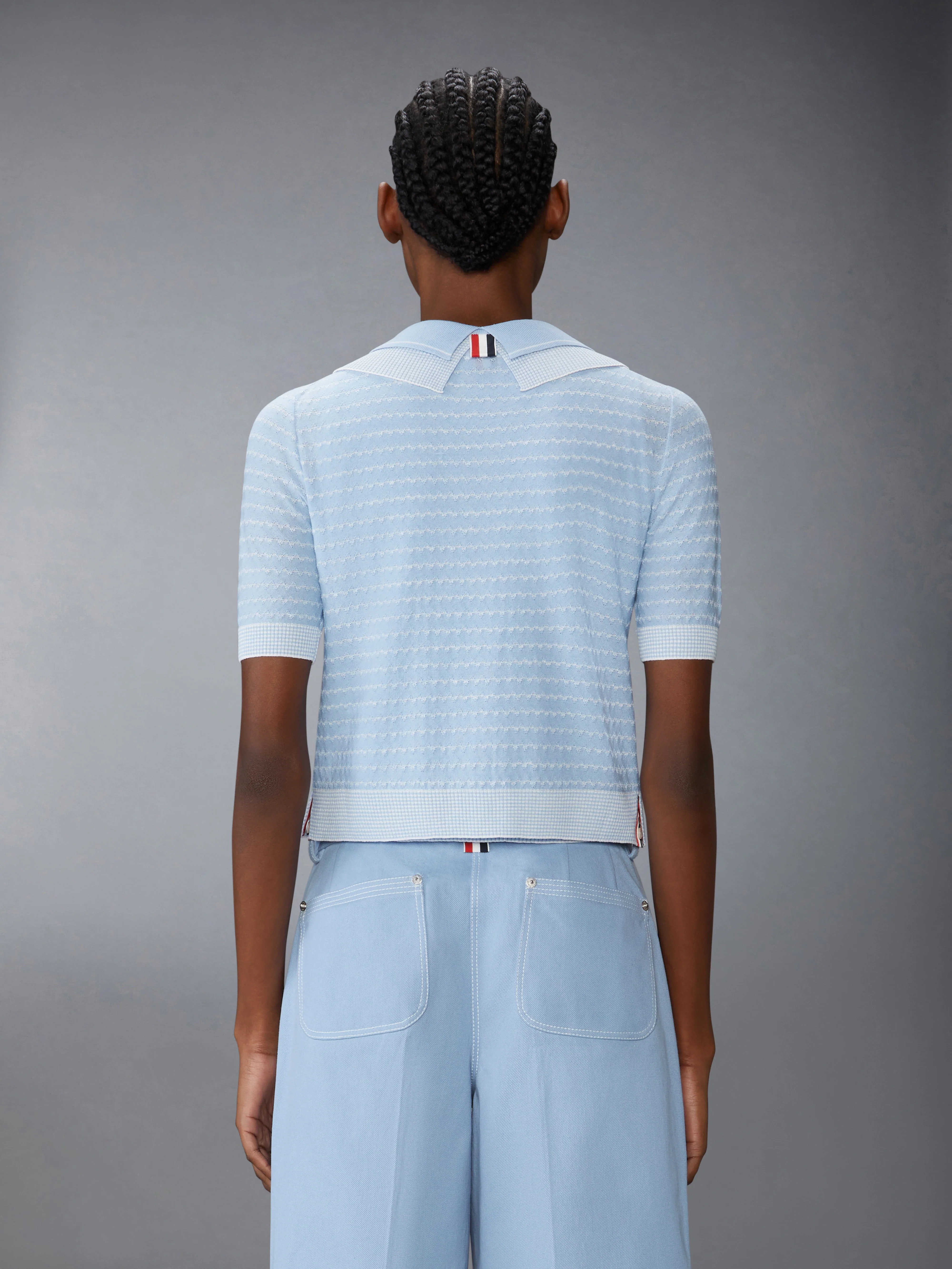 STRIPED TUCK STITCH SHORT SLEEVE CARDIGAN - Image 2