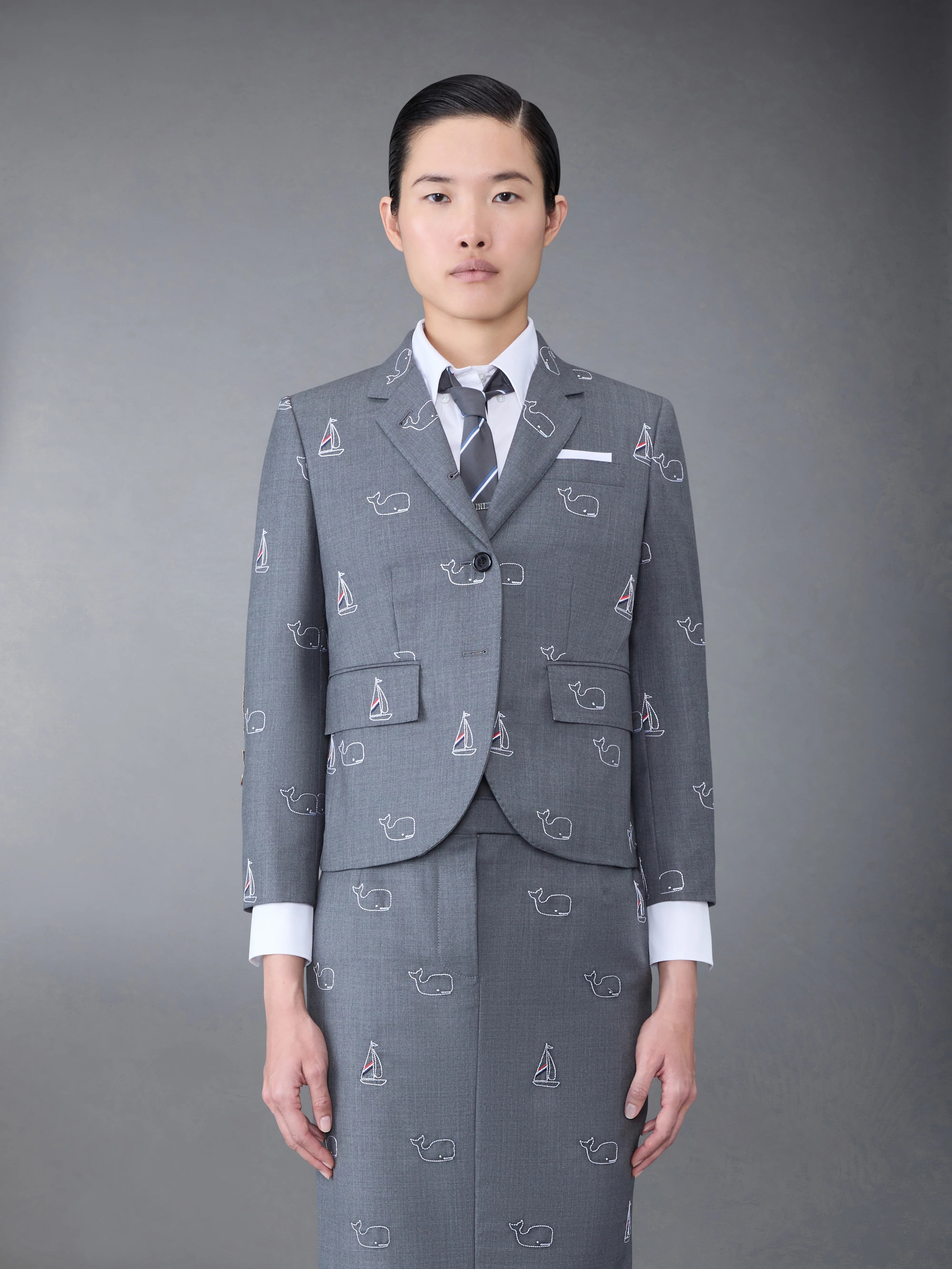 Super 120's Twill Elbow Patch Whale and Sailboat High Armhole Sport Coat