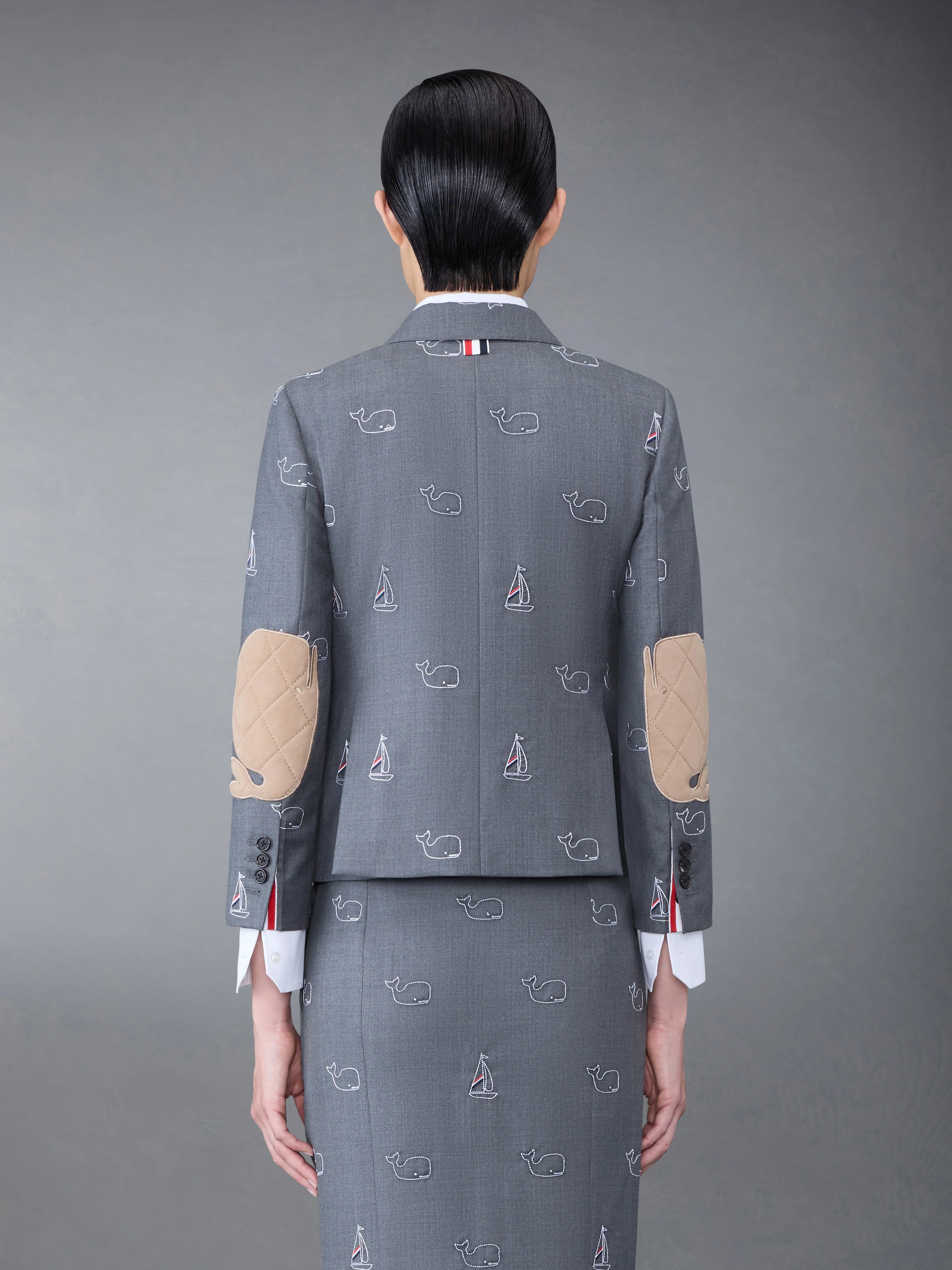 Super 120's Twill Elbow Patch Whale and Sailboat High Armhole Sport Coat - Image 2